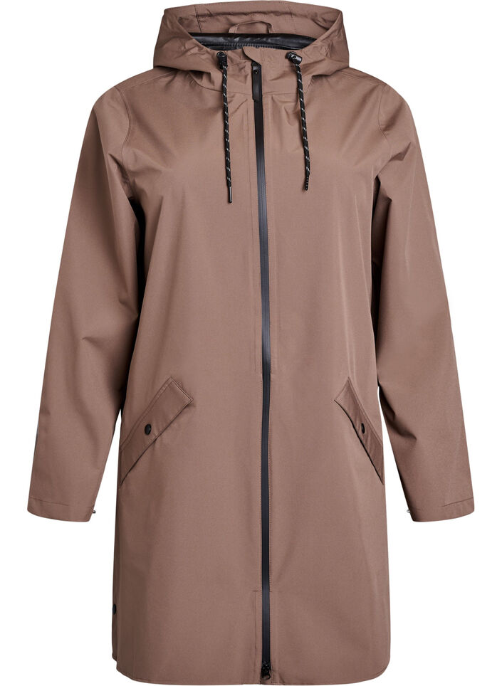 Regenjacke mit Taschen und Kapuze, Braun, Packshot image number 0
