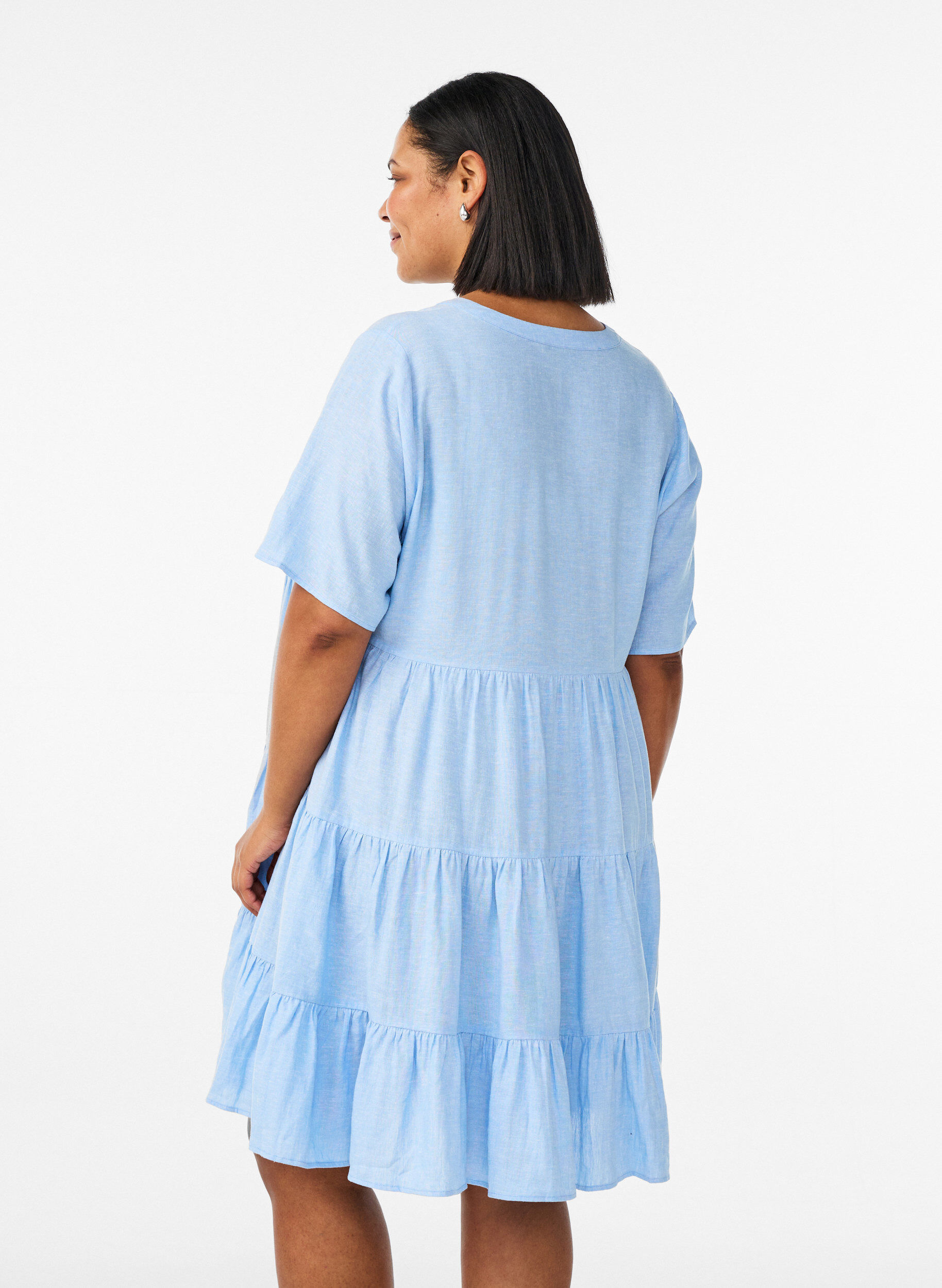 Zizzi Knielanges A-Linien-Kleid aus Leinen und Viskose, Blau, Model image number 2
