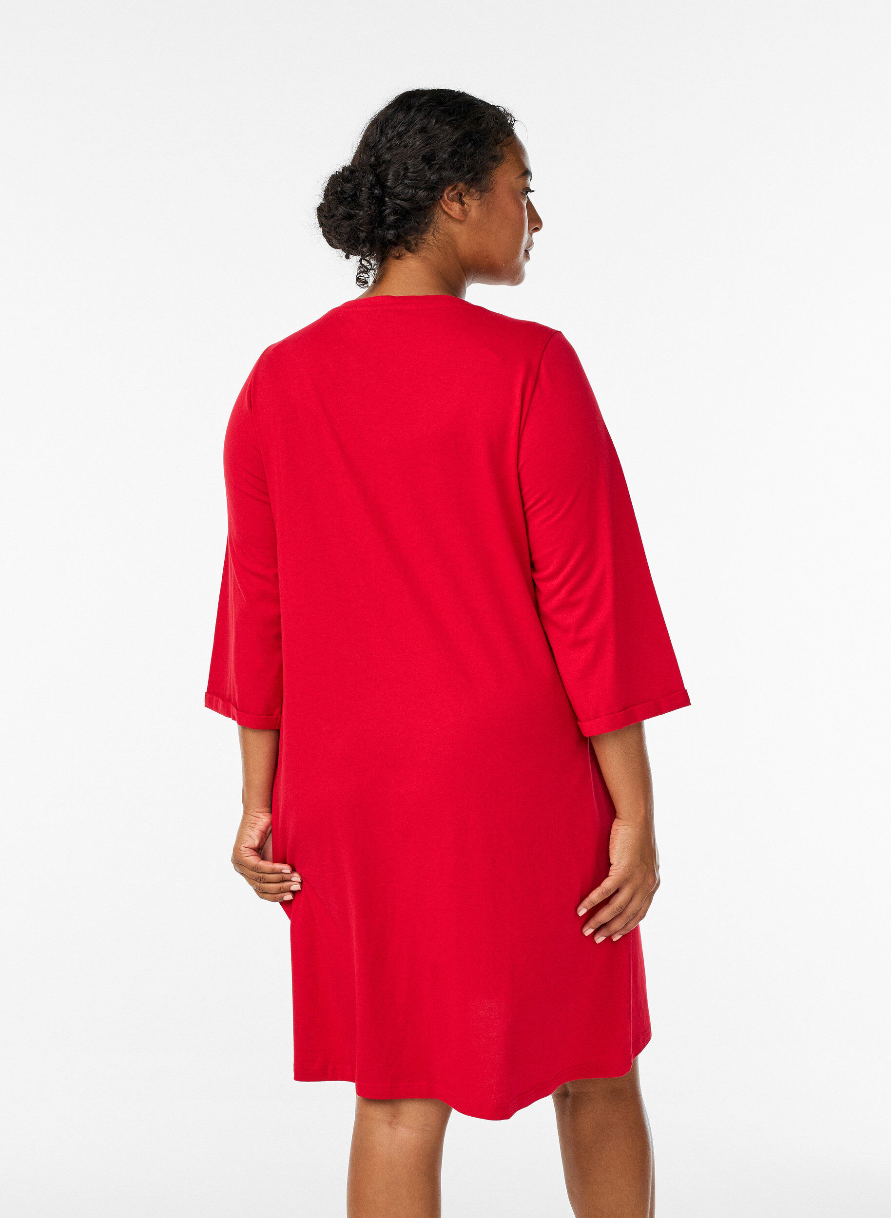 Zizzi Chemise de nuit en coton bio avec motif de No&euml;l, Rouge, Model image number 2