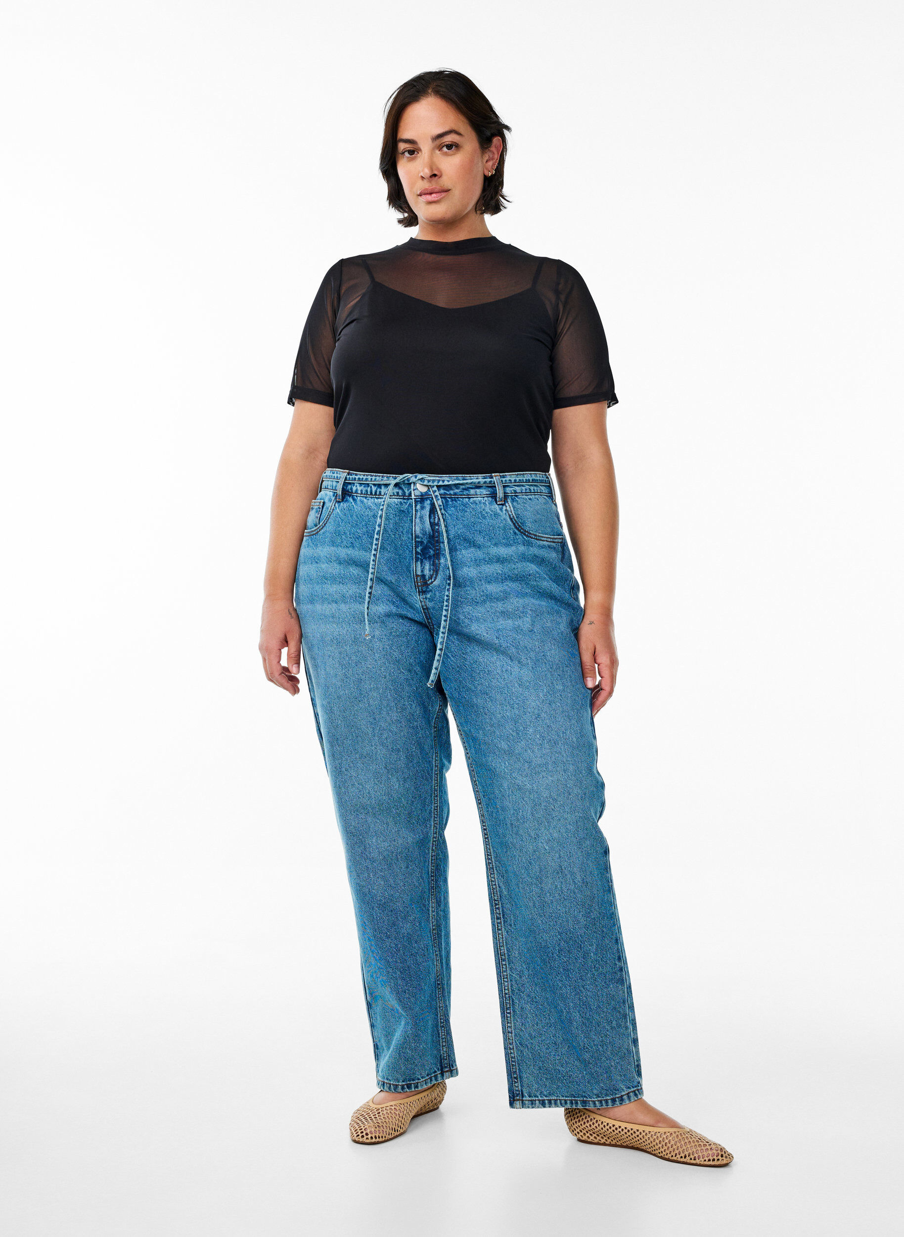 Zizzi Chemisier en maille &agrave; manches courtes, Noir, Model image number 1