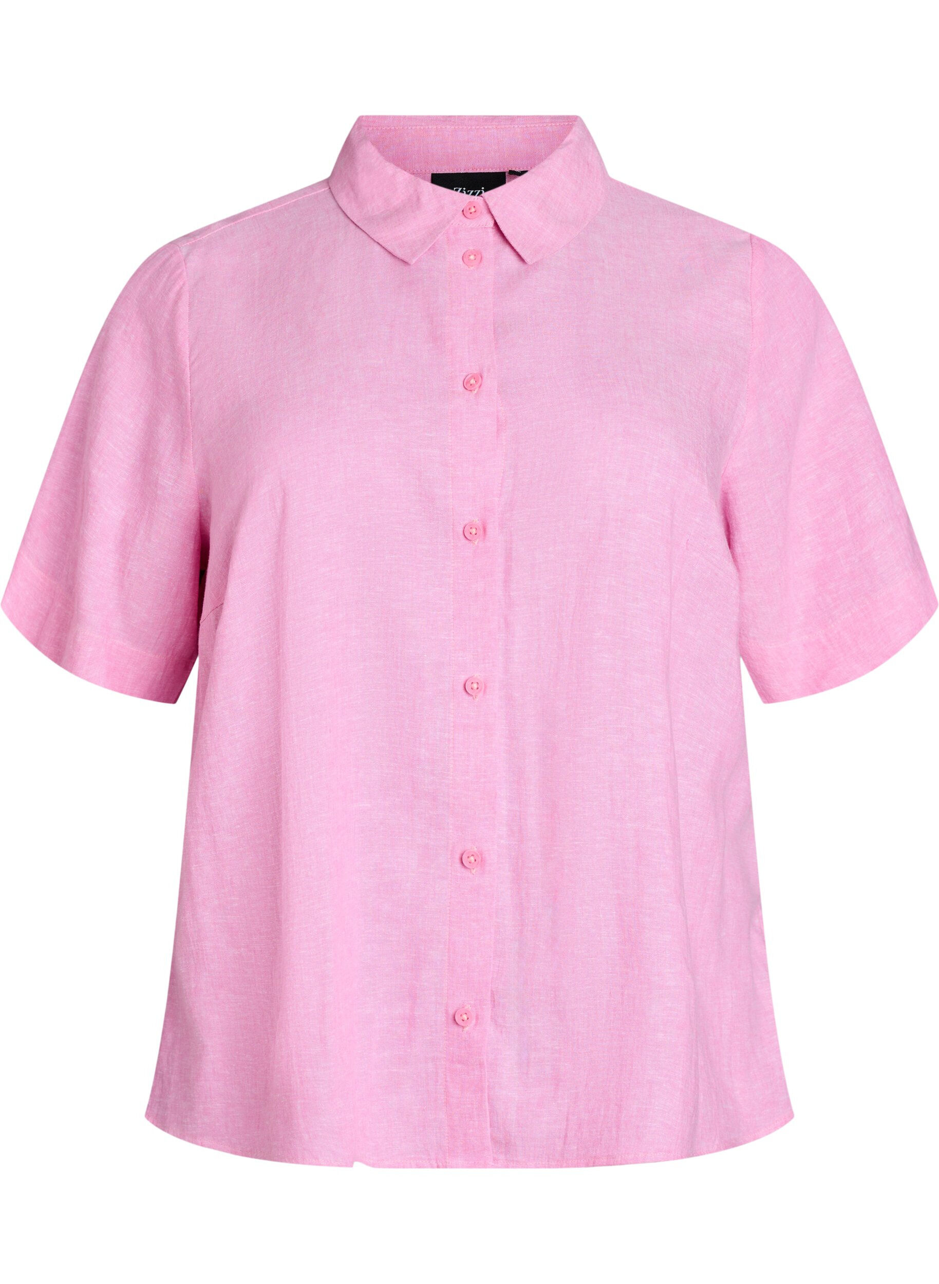 Zizzi Chemise &agrave; manches courtes en lin et viscose, Rose, Packshot image number 0