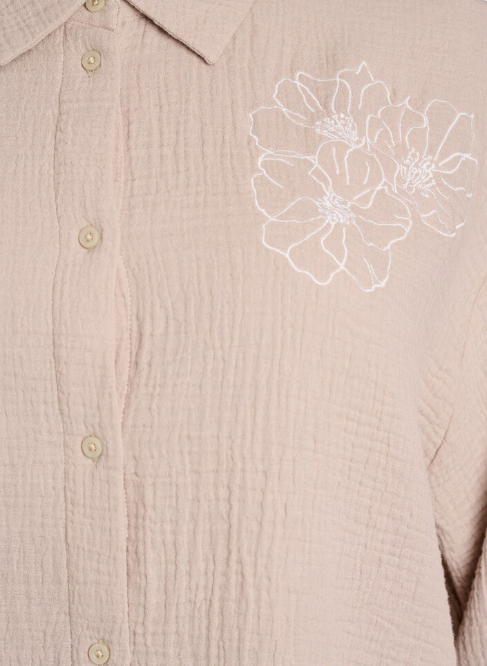 Bluse aus Baumwoll-Musselin mit gestickten Details, Beige, Packshot image number 2