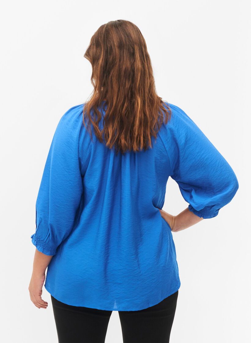 A-förmige Viskosebluse mit 3/4 Ärmeln, Strong Blue, Model image number 1
