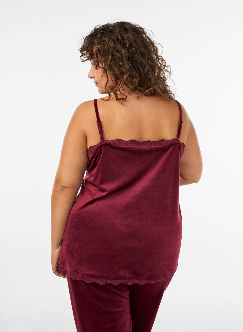 Top aus Velours mit Spitzen, Rot, Model image number 2