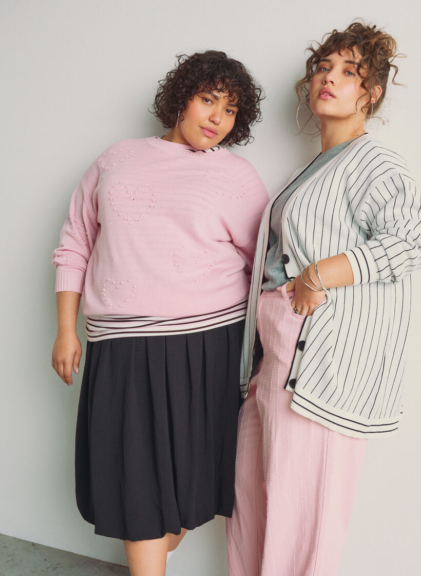 Blouse ample en maille à motif cœurs, Rose, Image image number 0