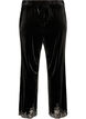 Pantalon en velours coupe ample avec finitions en dentelle, Noir, Packshot image number 1