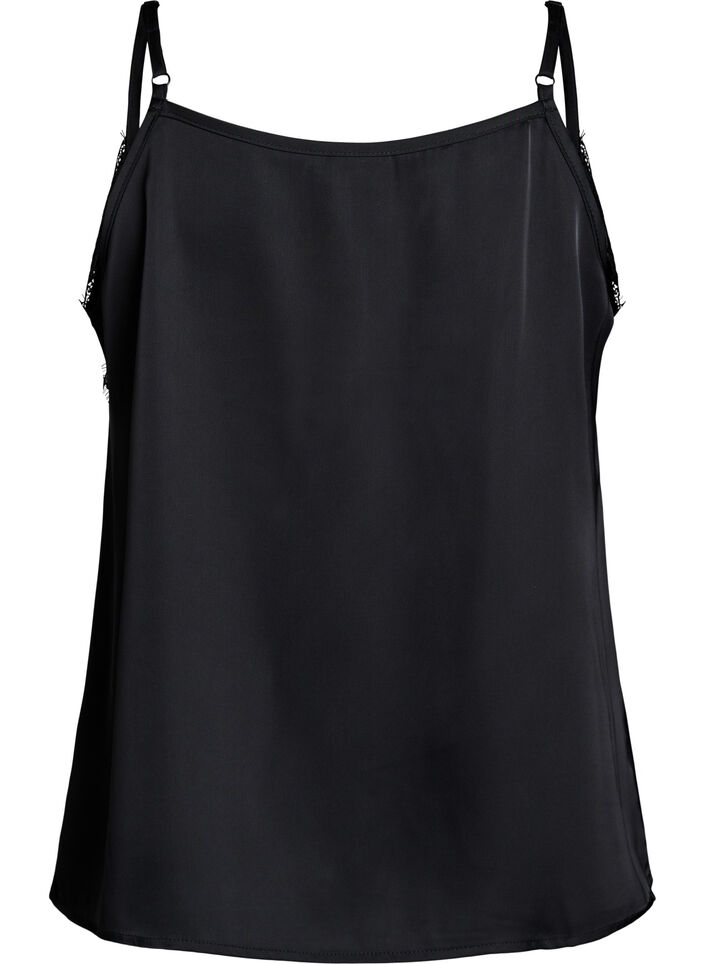 Top &agrave; bretelles en satin avec dentelle, Noir, Packshot image number 1