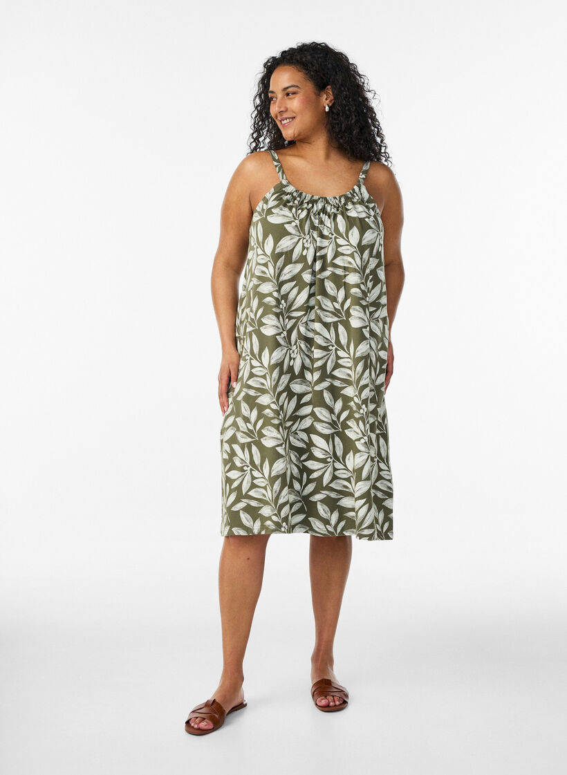 Robe &agrave; bretelles midi en coton bio, Vert clair, Model image number 1