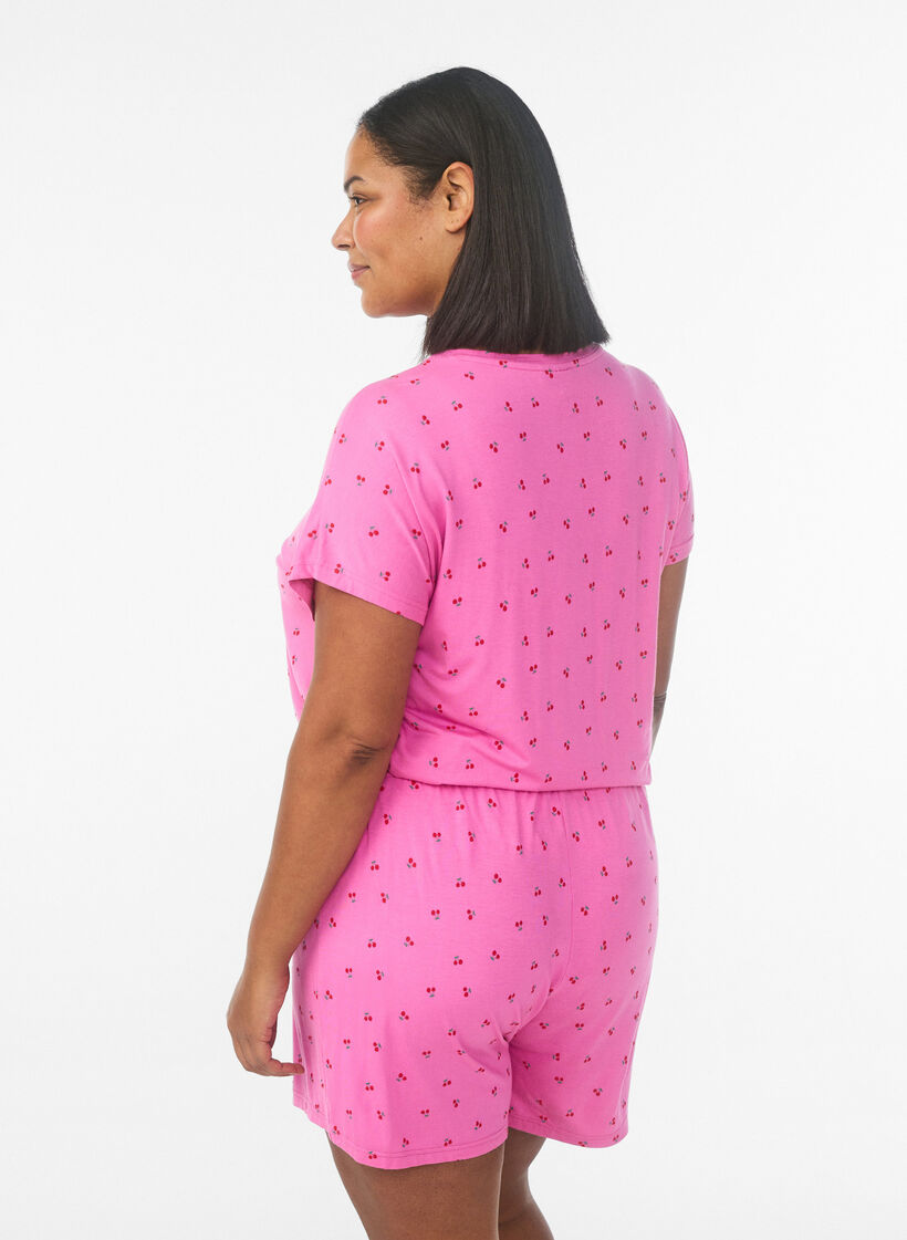 T-shirt de pyjama en viscose &agrave; imprim&eacute; int&eacute;gral, Rose, Model image number 2