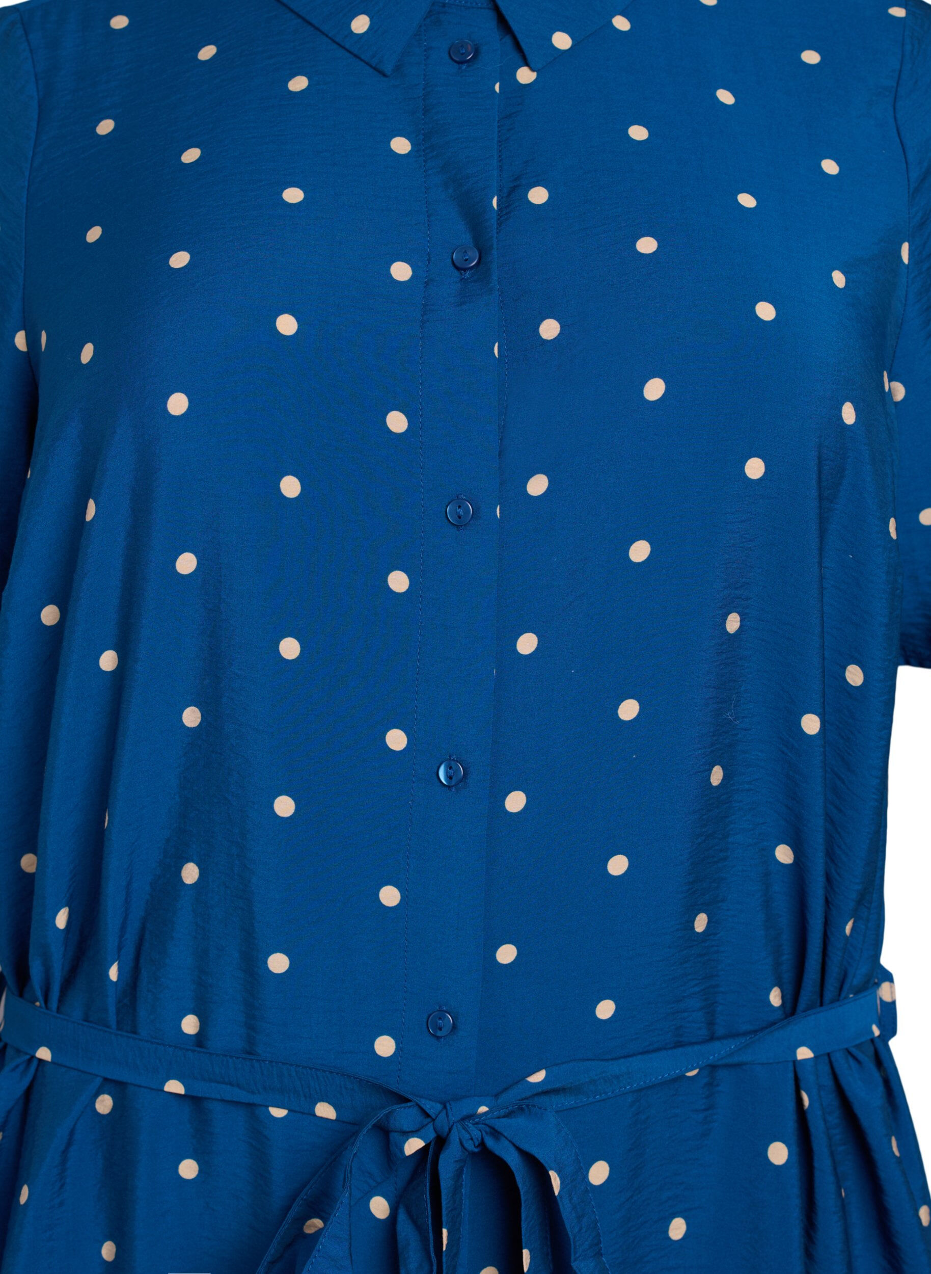 Zizzi Robe chemise mi-longue &agrave; imprim&eacute; &agrave; pois, Bleu, Packshot image number 2
