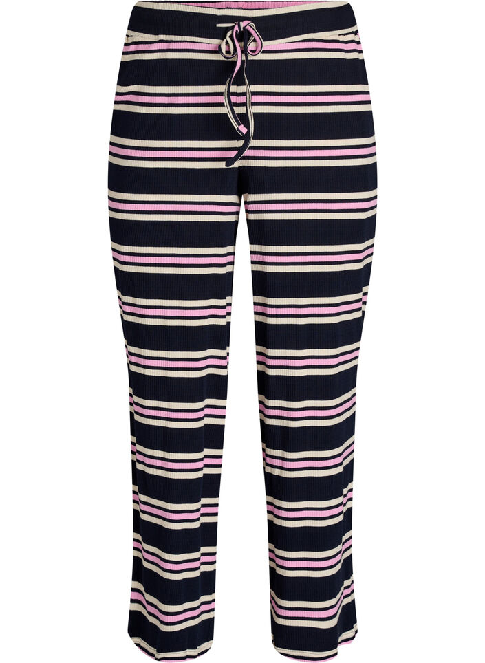 Gestreifte Pyjamahose mit weitem Bein, Blau, Packshot image number 0