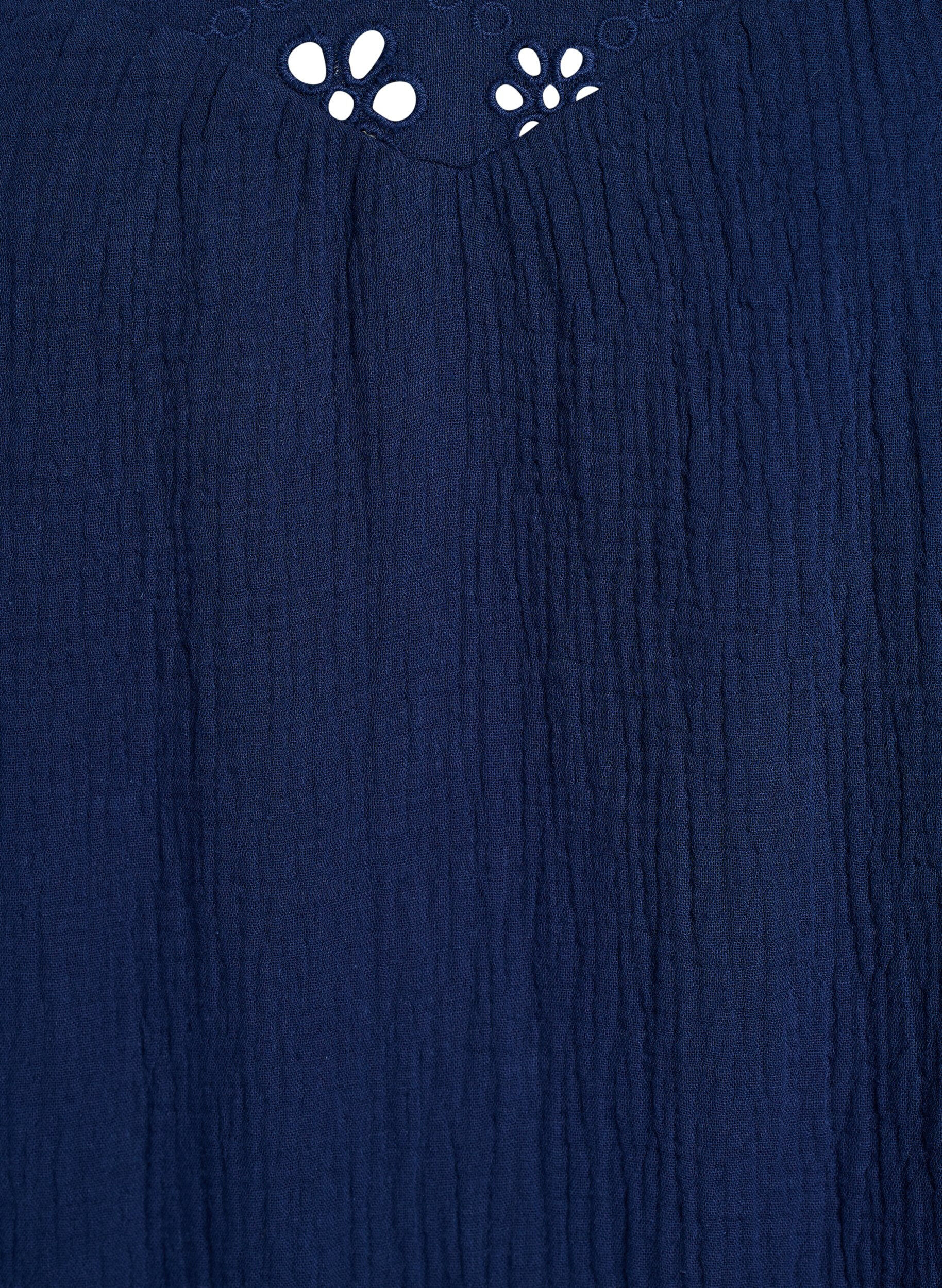 Zizzi Bluse aus Baumwoll-Musselin mit Broderie Anglaise und 1/2-&Auml;rmeln, Blau, Packshot image number 2