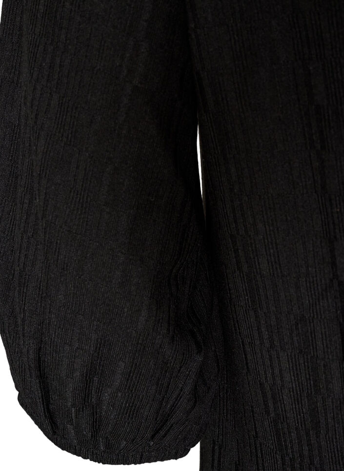 Robe &agrave; effet ballon et texture structur&eacute;e, Noir, Packshot image number 3