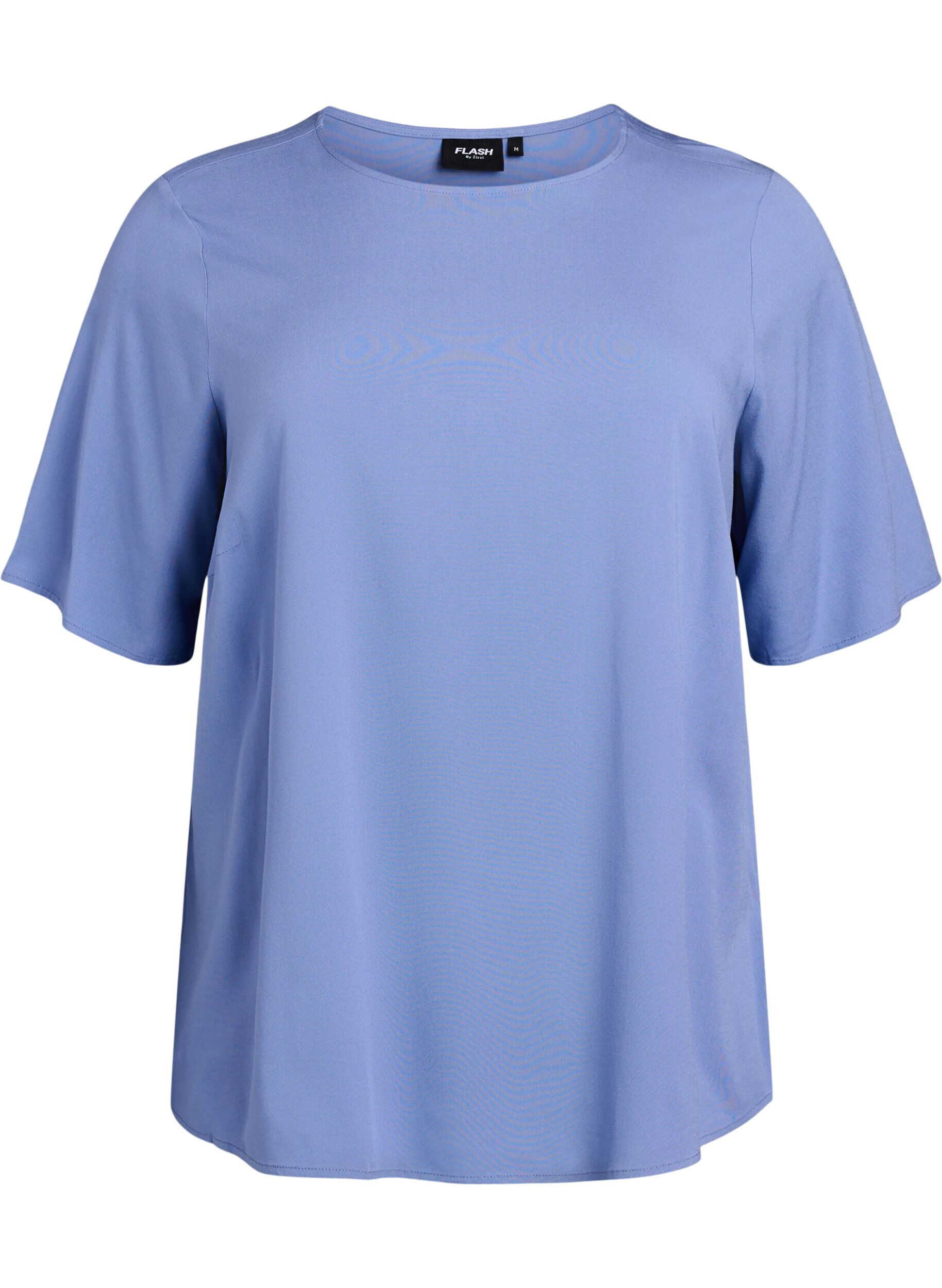 ZizziKurz&auml;rmelige, gewebte Bluse mit Rundhals, Blau, Packshot image number 0