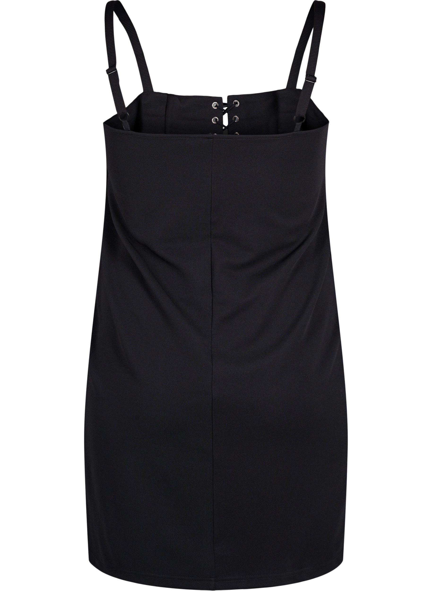 Zizzi Eng anliegendes Kleid mit Schn&uuml;rdetails, Black, Packshot image number 1