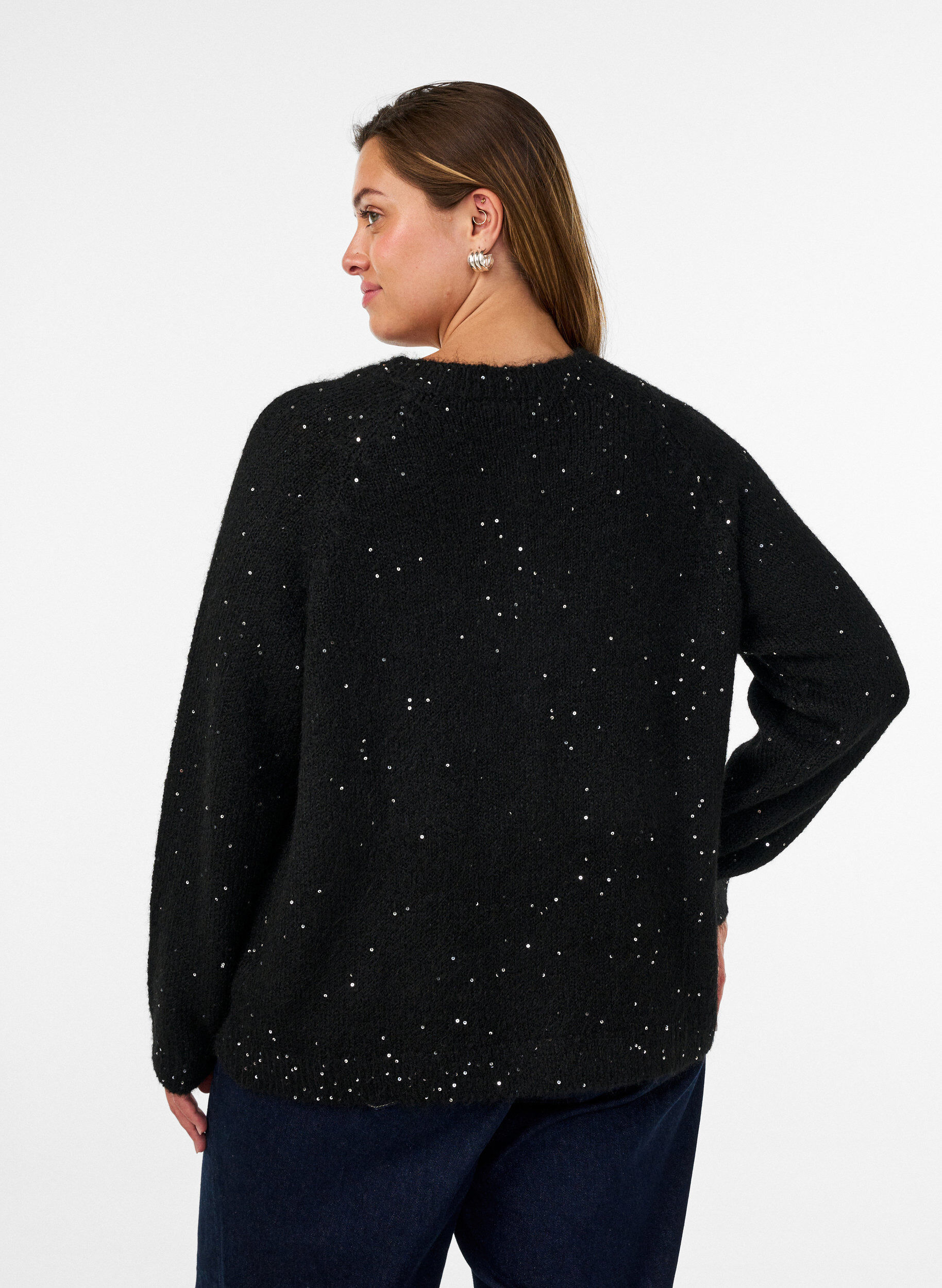 ZizziCardigan avec sequins et boutons, Noir, Model image number 2