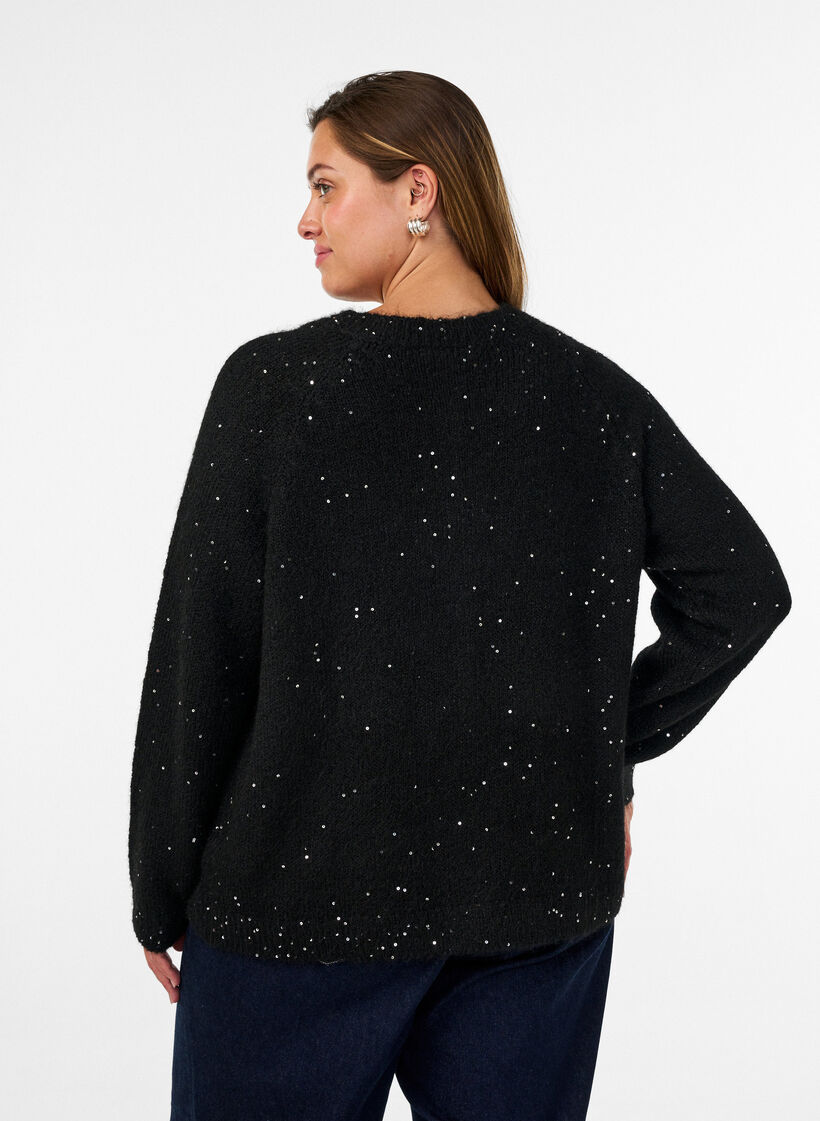 Cardigan avec sequins et boutons, Noir, Model image number 2