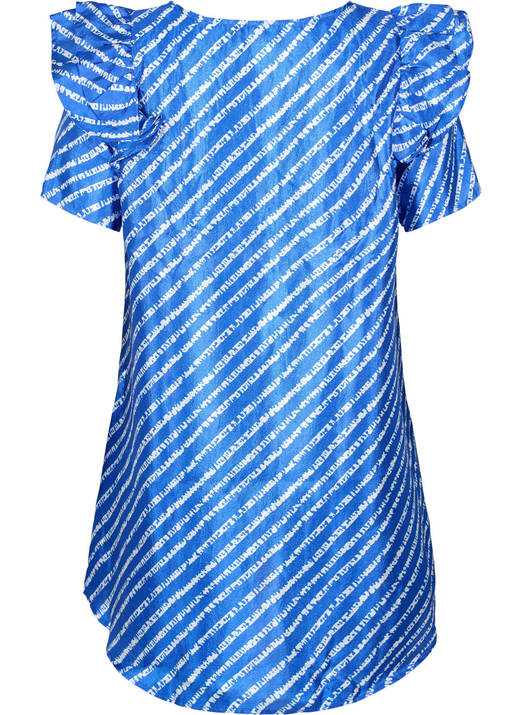 Zizzi Streifentunika mit R&uuml;schen, S.T.W./White Stripes, Packshot image number 1