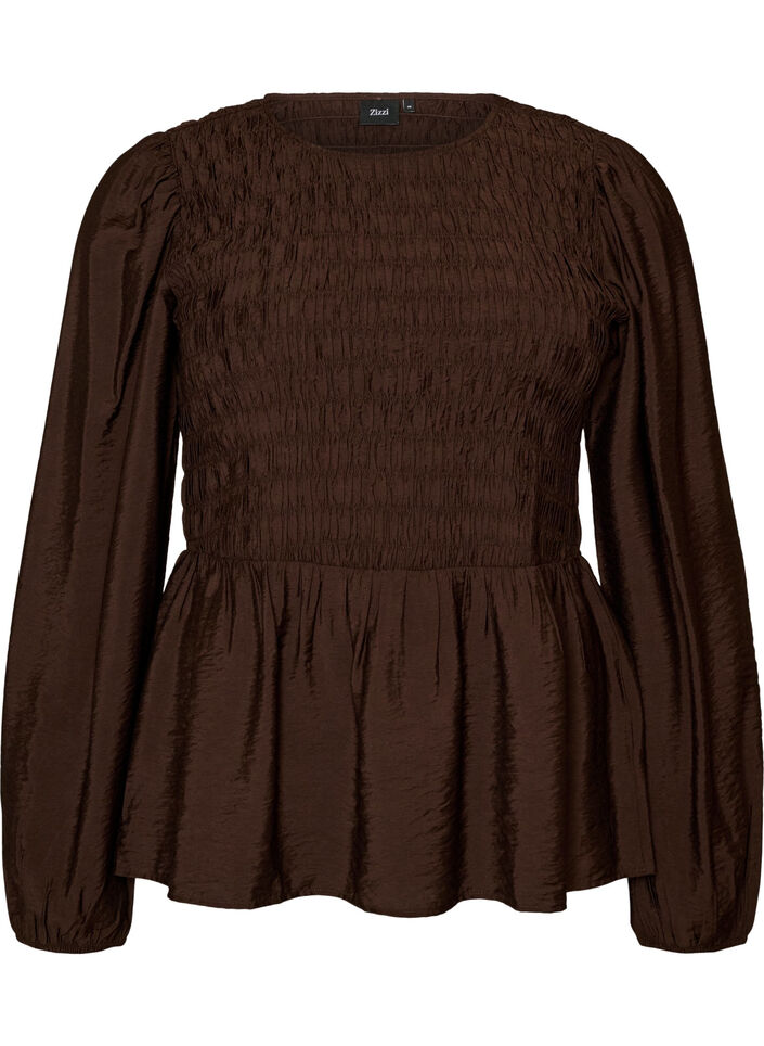 Bluse mit Puff und langen &Auml;rmeln, Braun, Packshot image number 0