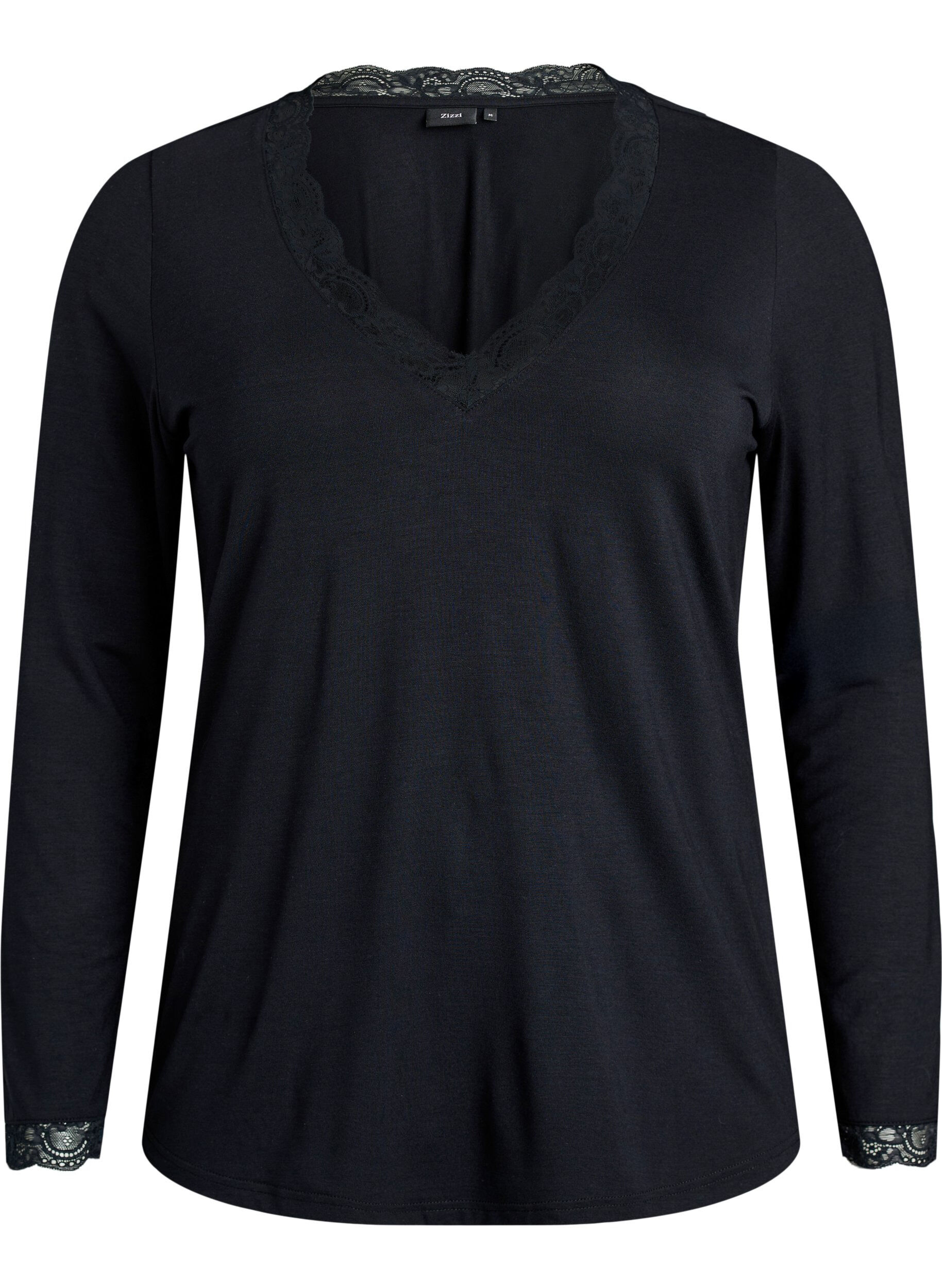 Bluse aus Viskose mit Spitzen und V-Ausschnitt