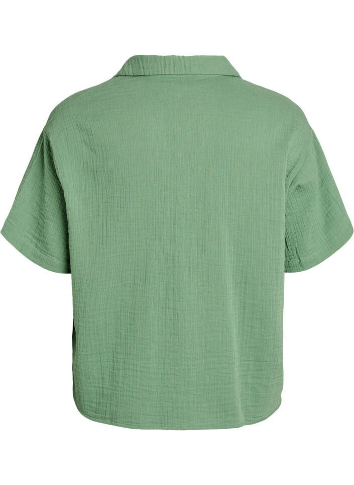 Blouse en mousseline de coton &agrave; manches courtes, Vert, Packshot image number 1