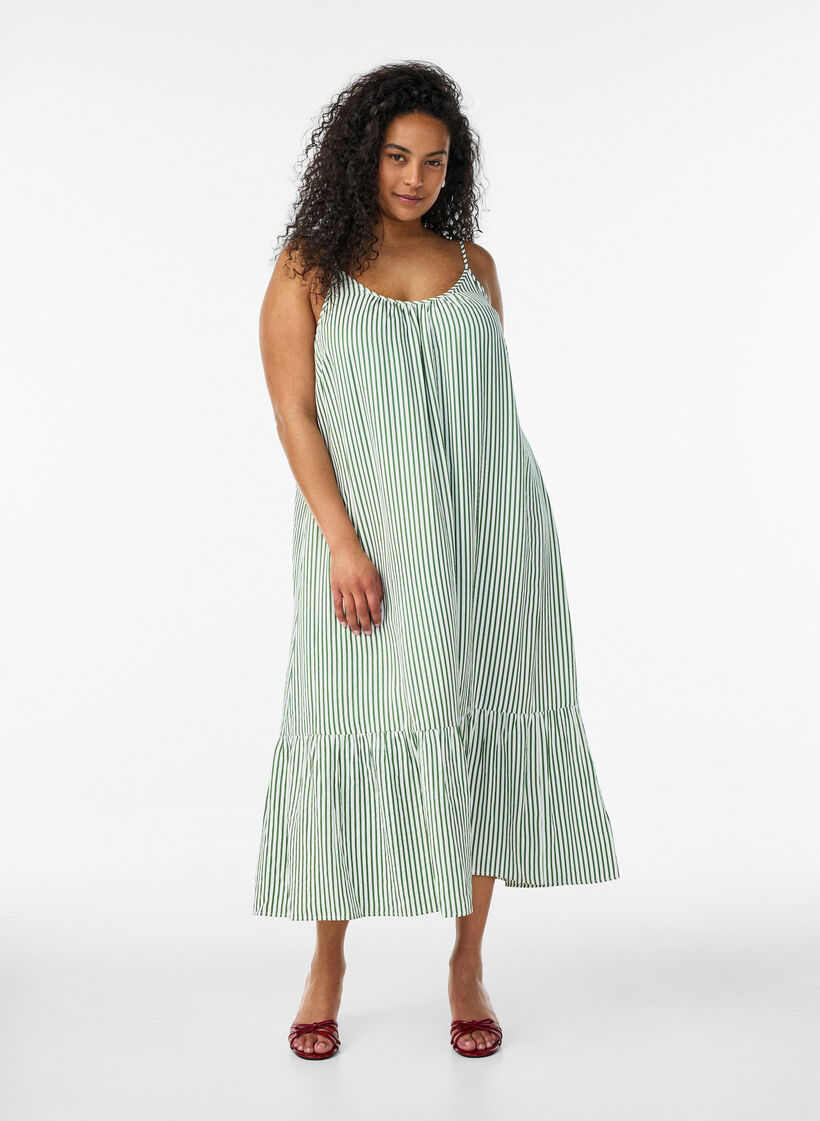 Robe d'&eacute;t&eacute; &agrave; rayures et &agrave; forme en A, Vert clair, Model image number 0