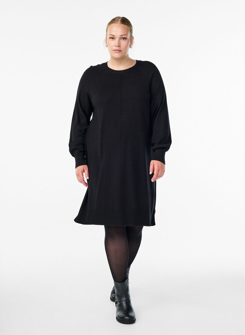 Strickkleid mit Raglan&auml;rmeln und Mittelnaht, Schwarz, Model image number 1