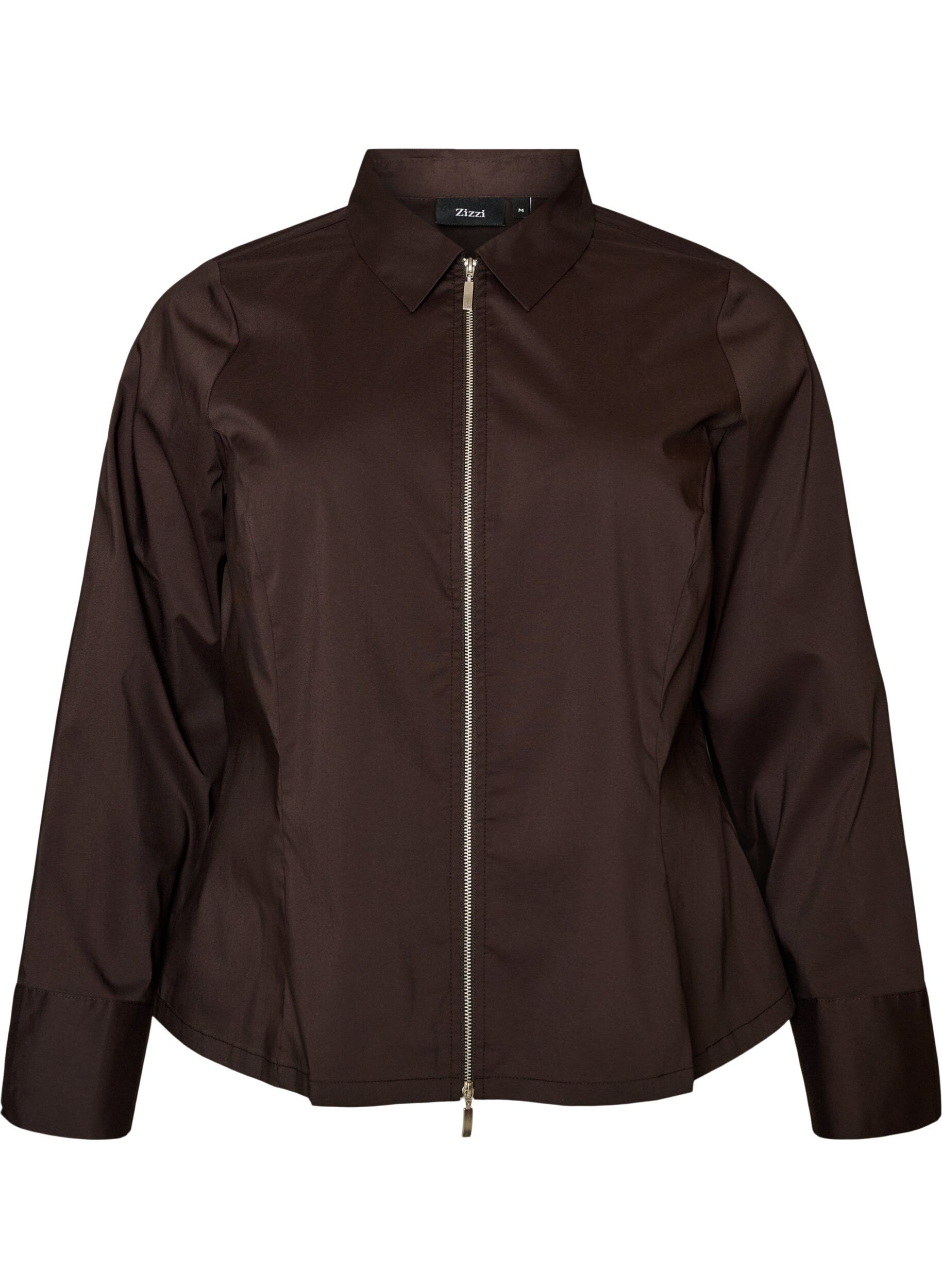 ZizziChemise courte avec un zip &agrave; double curseur, Marron, Packshot image number 0