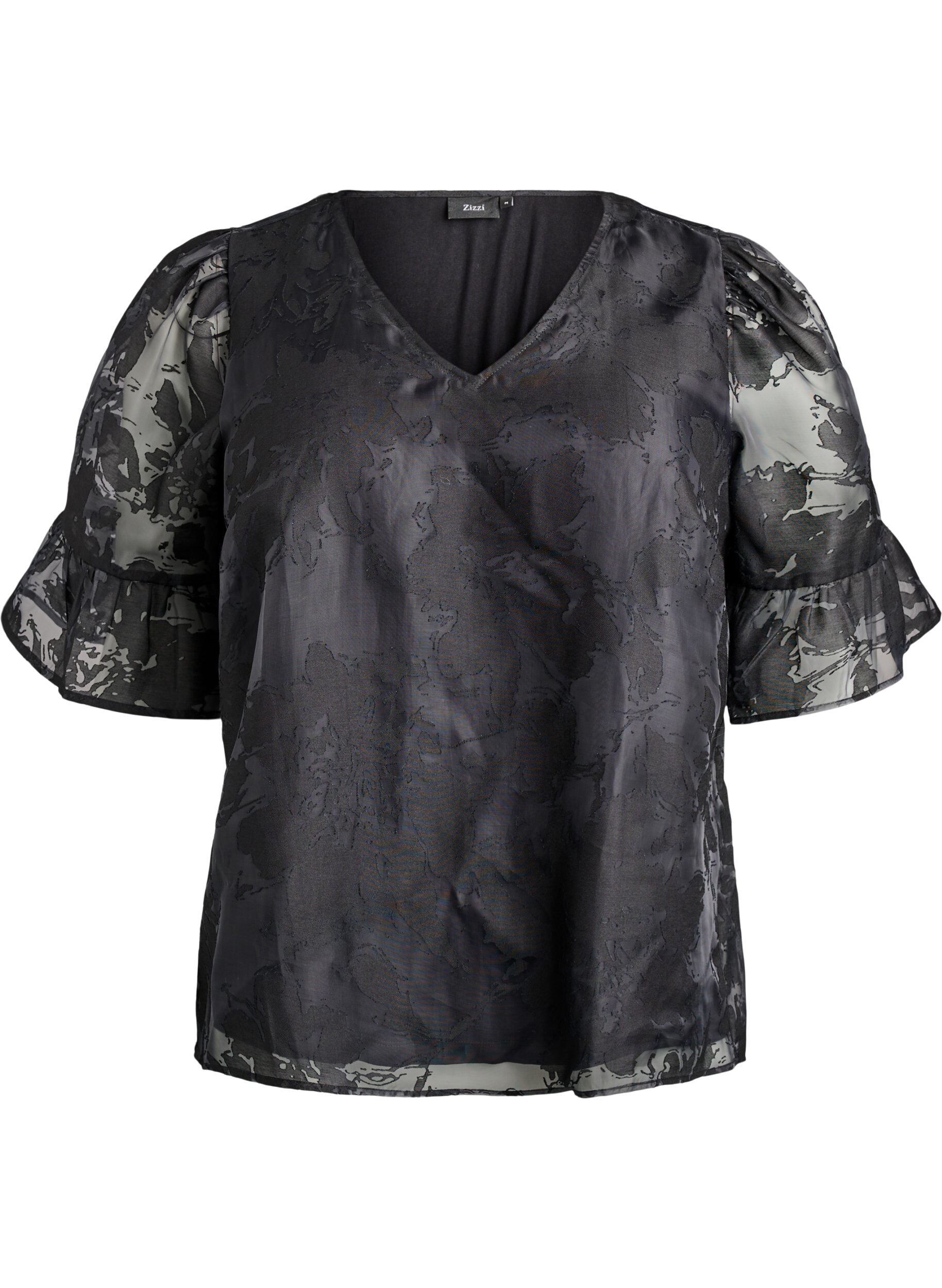Blouse de soir&eacute;e aspect organza &agrave; motif ton sur ton