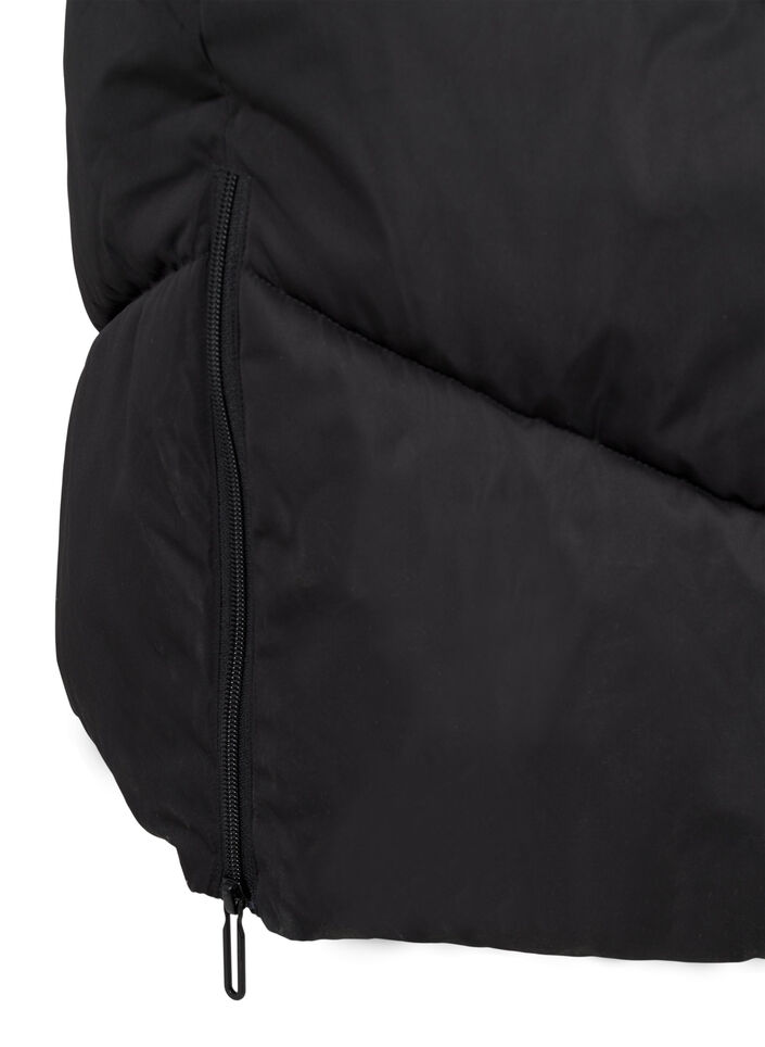 Langer Puffermantel mit Kapuze und Taschen, Schwarz, Packshot image number 4