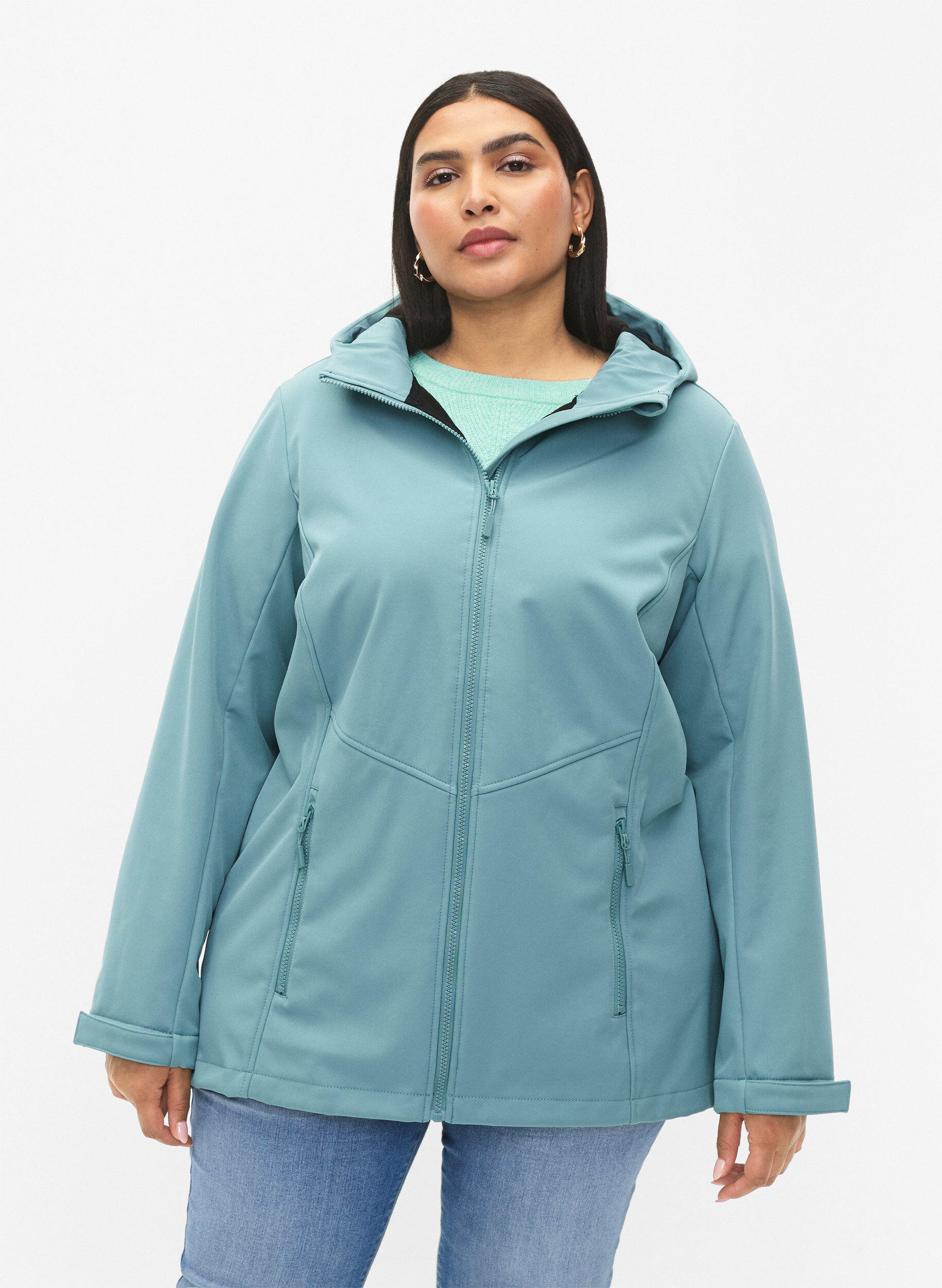 Zizzi Kurze Softshell-Jacke mit Taschen, Arctic, Model image number 0
