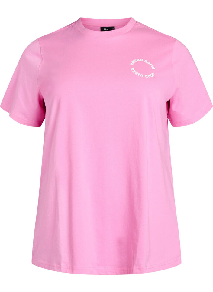 T-Shirt aus Bio-Baumwolle mit Textmotiv, Pink, Packshot image number 0