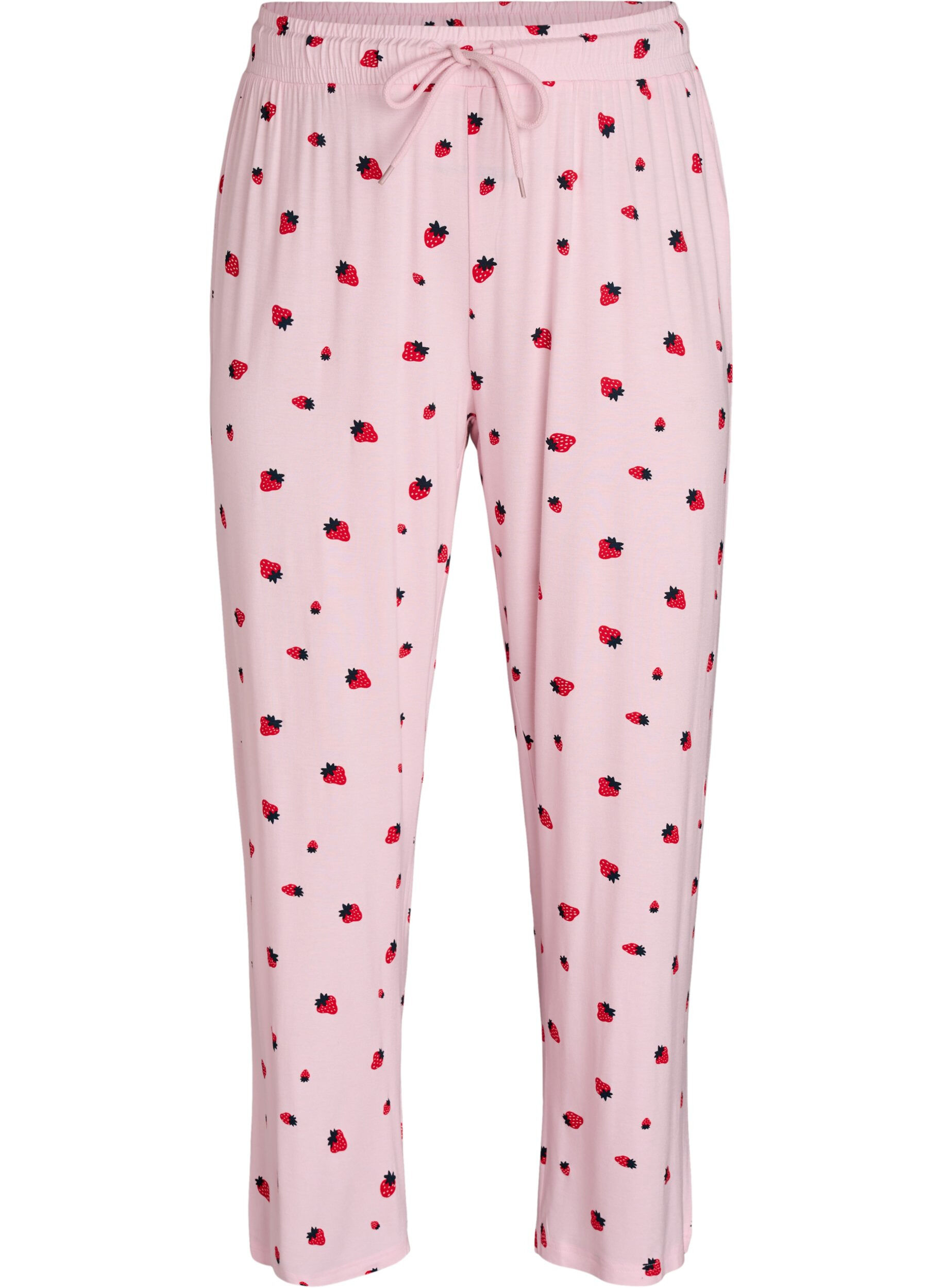ZizziPantalon de pyjama en jersey doux avec taille haute et imprim&eacute; fruits, Rose, Packshot image number 0