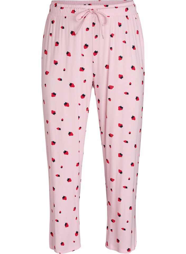 Pantalon de pyjama en jersey doux avec taille haute et imprim&eacute; fruits, Rose, Packshot image number 0