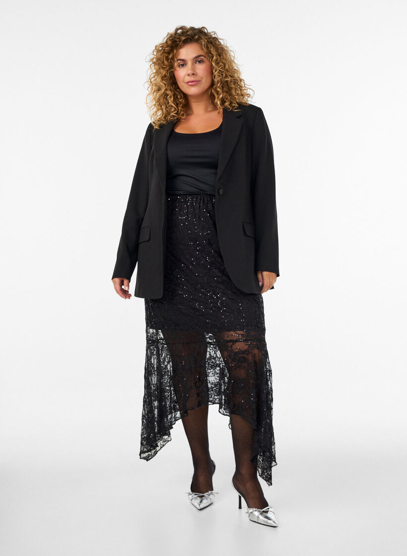 Jupe midi en dentelle avec sequins, Noir, Model image number 1