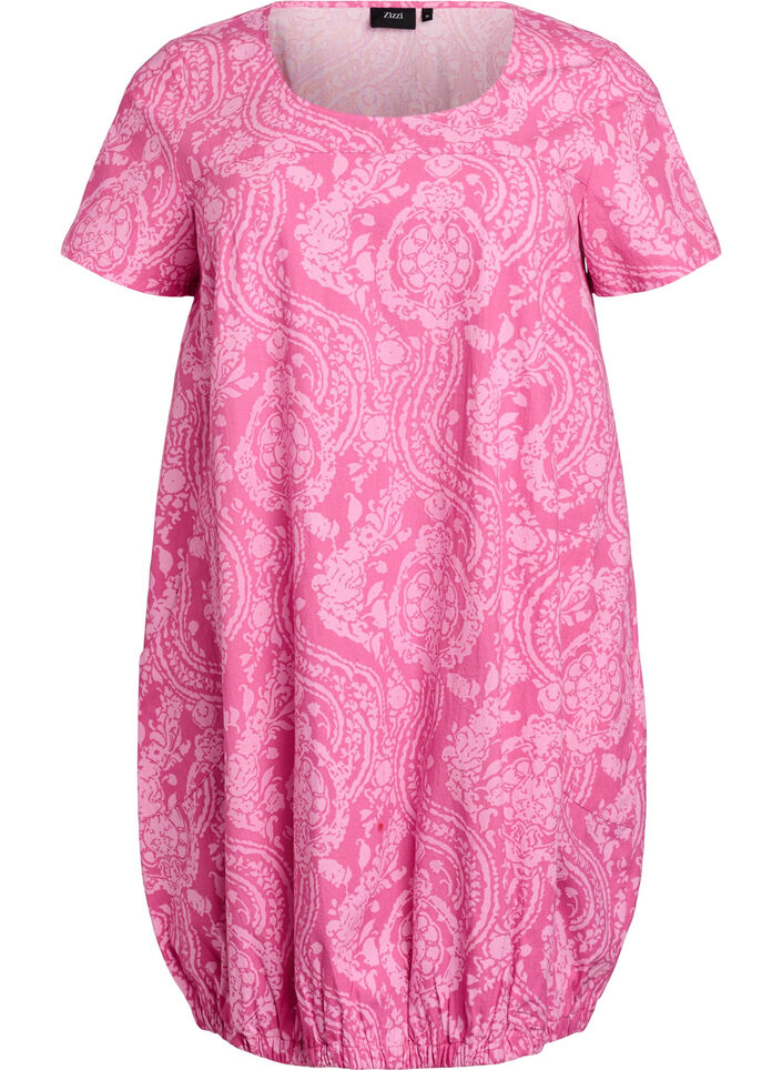 Robe en coton &agrave; manches courtes avec imprim&eacute;, Rose, Packshot image number 0