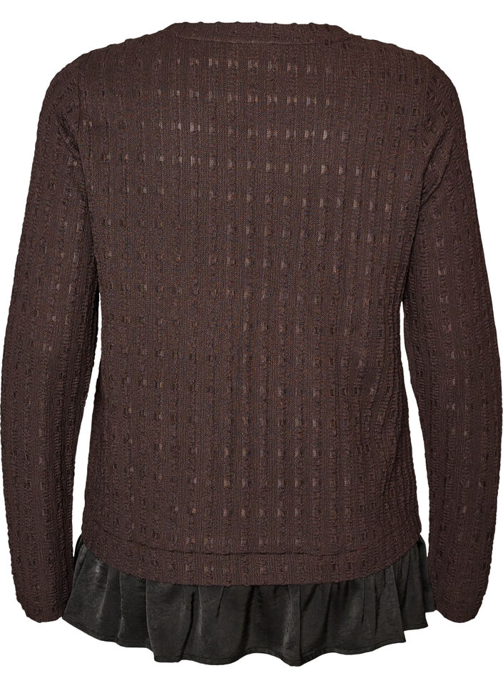 Strukturierte Bluse mit R&uuml;schensaum, Braun, Packshot image number 1