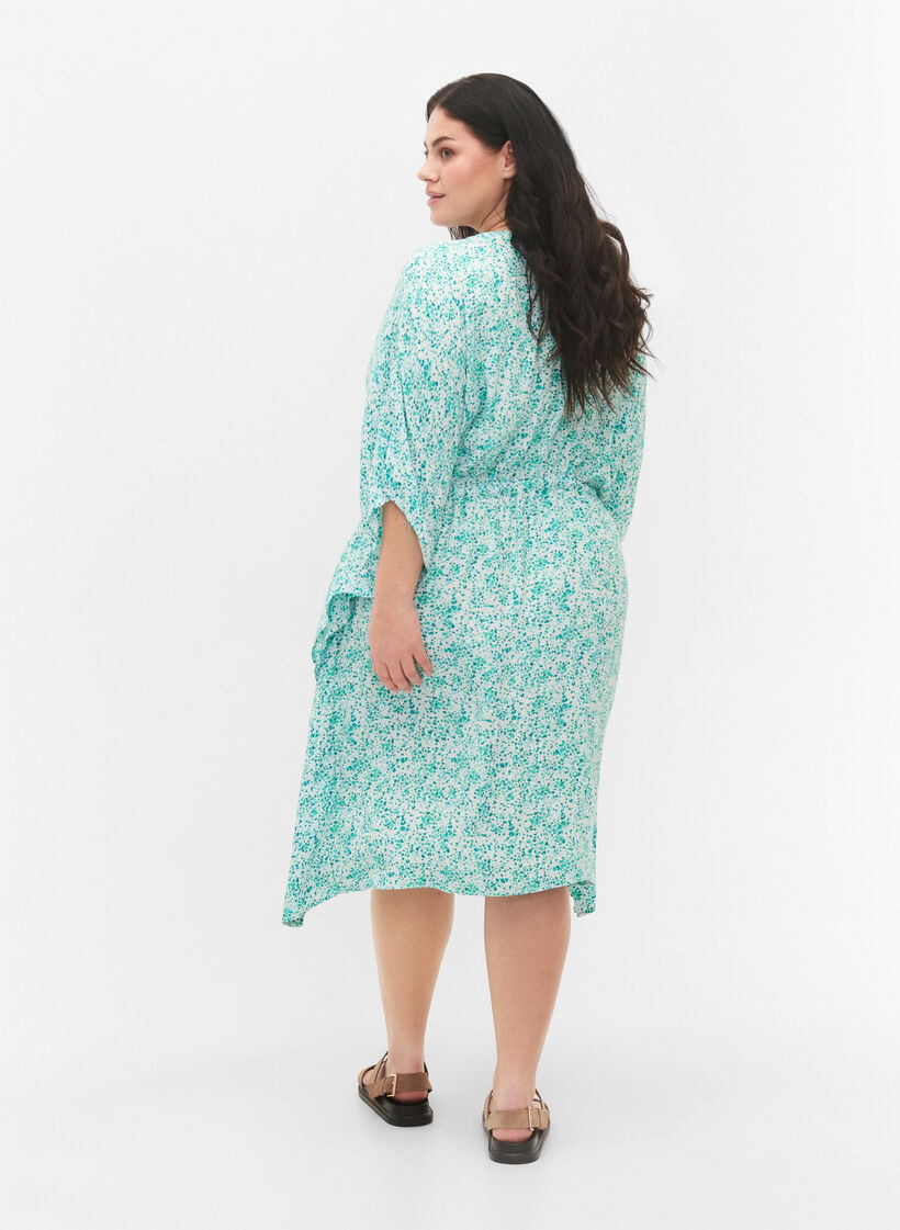 Robe caftan en viscose avec imprimé, Green Dot, Model image number 1