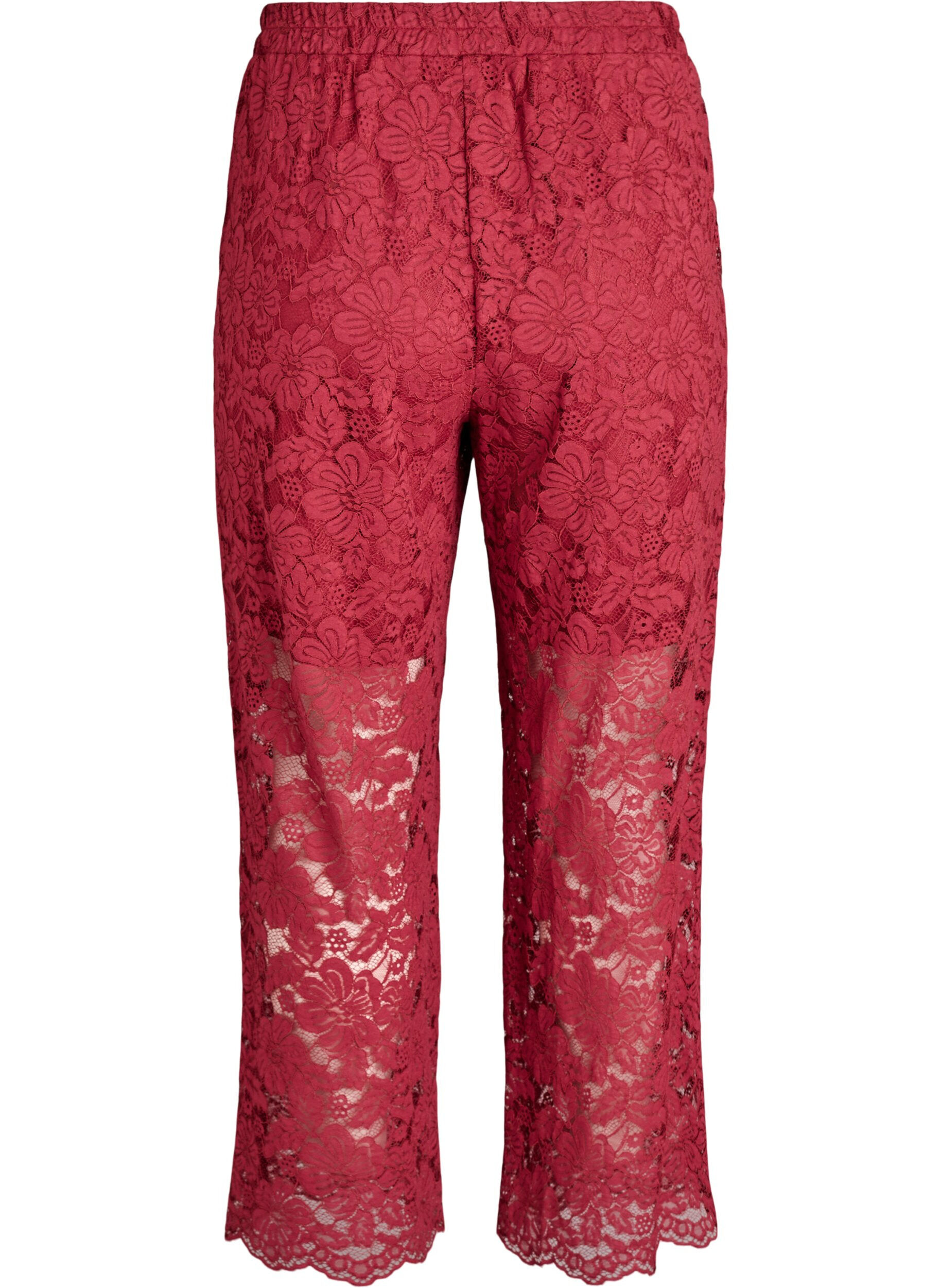 Zizzi Spitzenhose mit hoher Taille und Taschen, Dunkles Bordeaux, Packshot image number 1