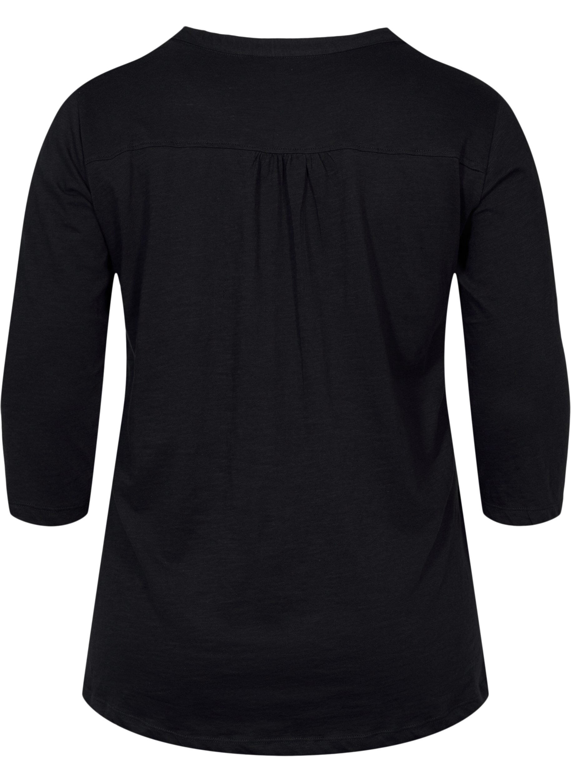 Zizzi Bluse aus Baumwolle mit 3/4 &Auml;rmeln, Black, Packshot image number 1