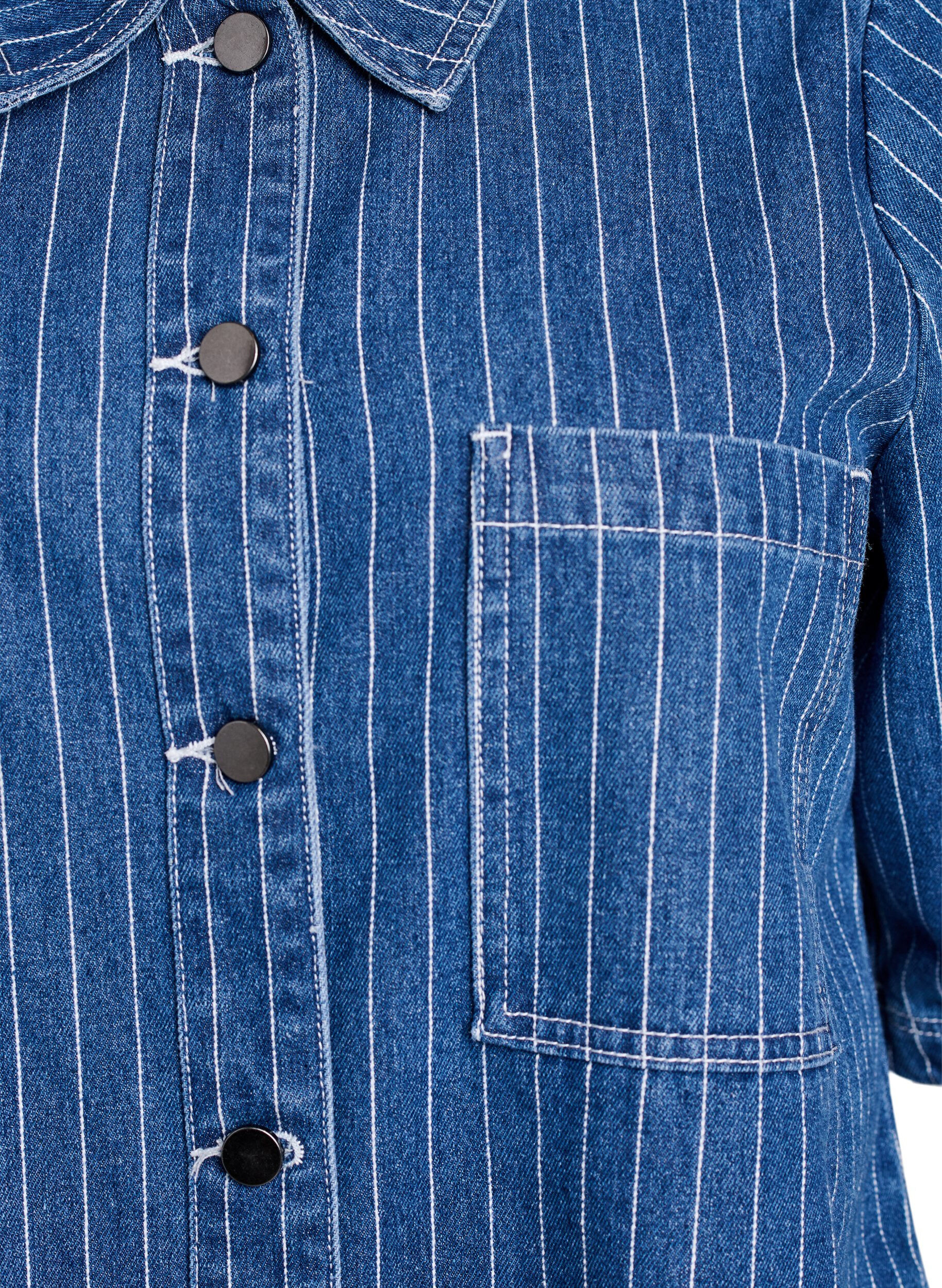 Zizzi Kurze gestreifte Jeansbluse, Blau, Packshot image number 2