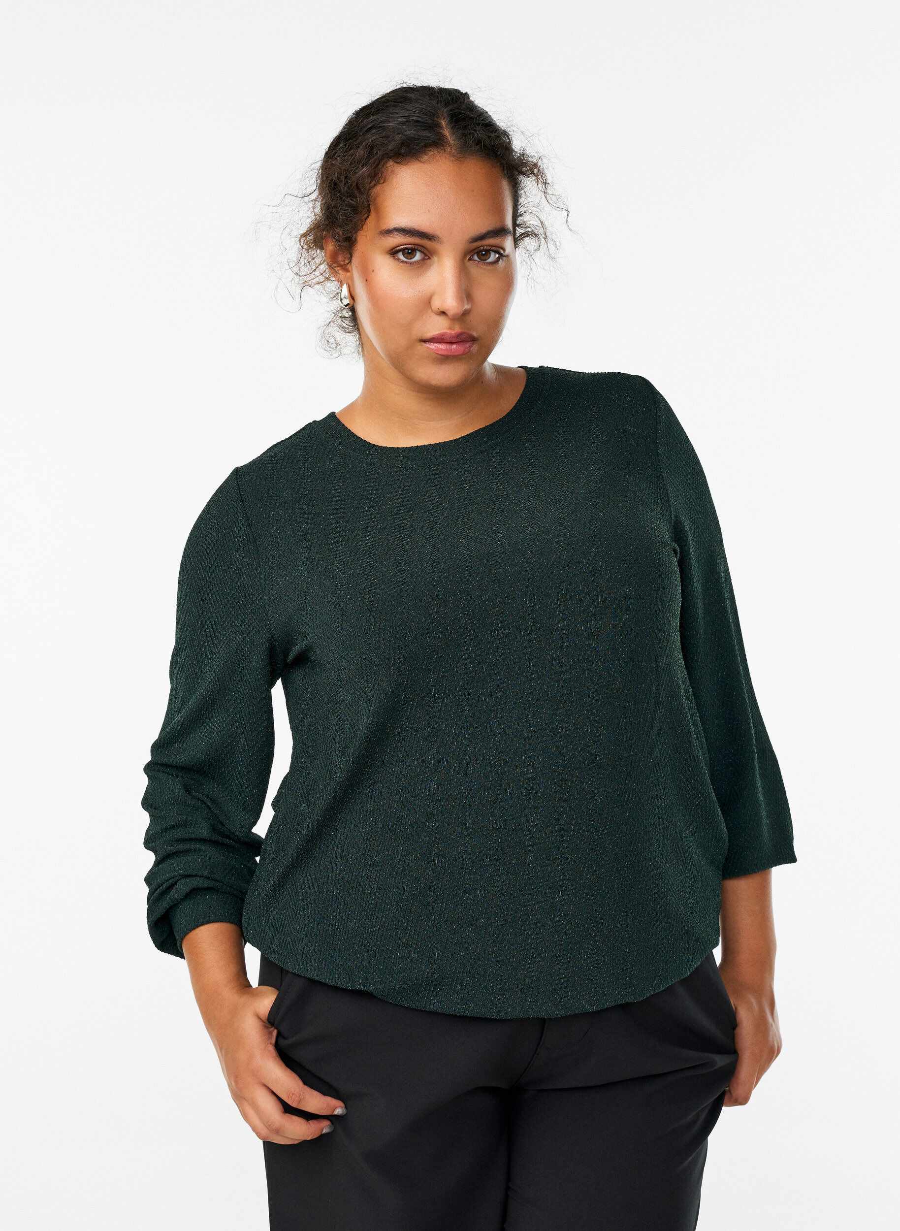 ZizziBlouse avec motif &agrave; chevrons et fil paillet&eacute;, Vert fonc&eacute;, Model image number 0