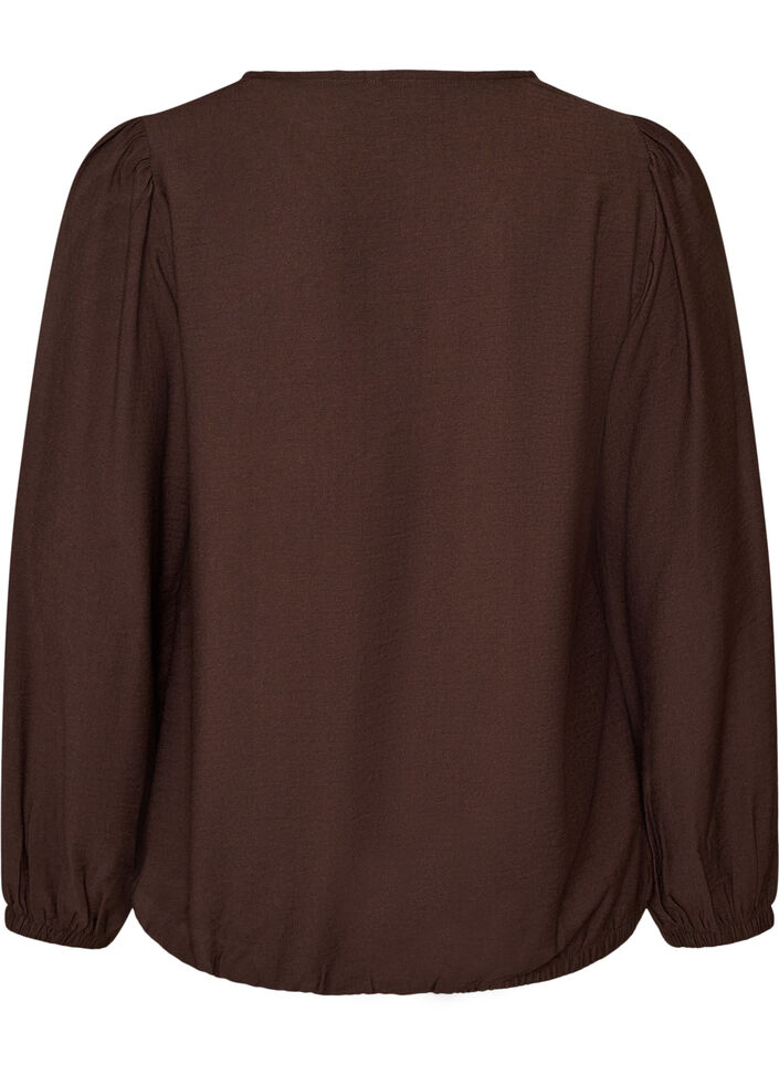 Viskosebluse mit V-Ausschnitt und Ballonform, Braun, Packshot image number 1