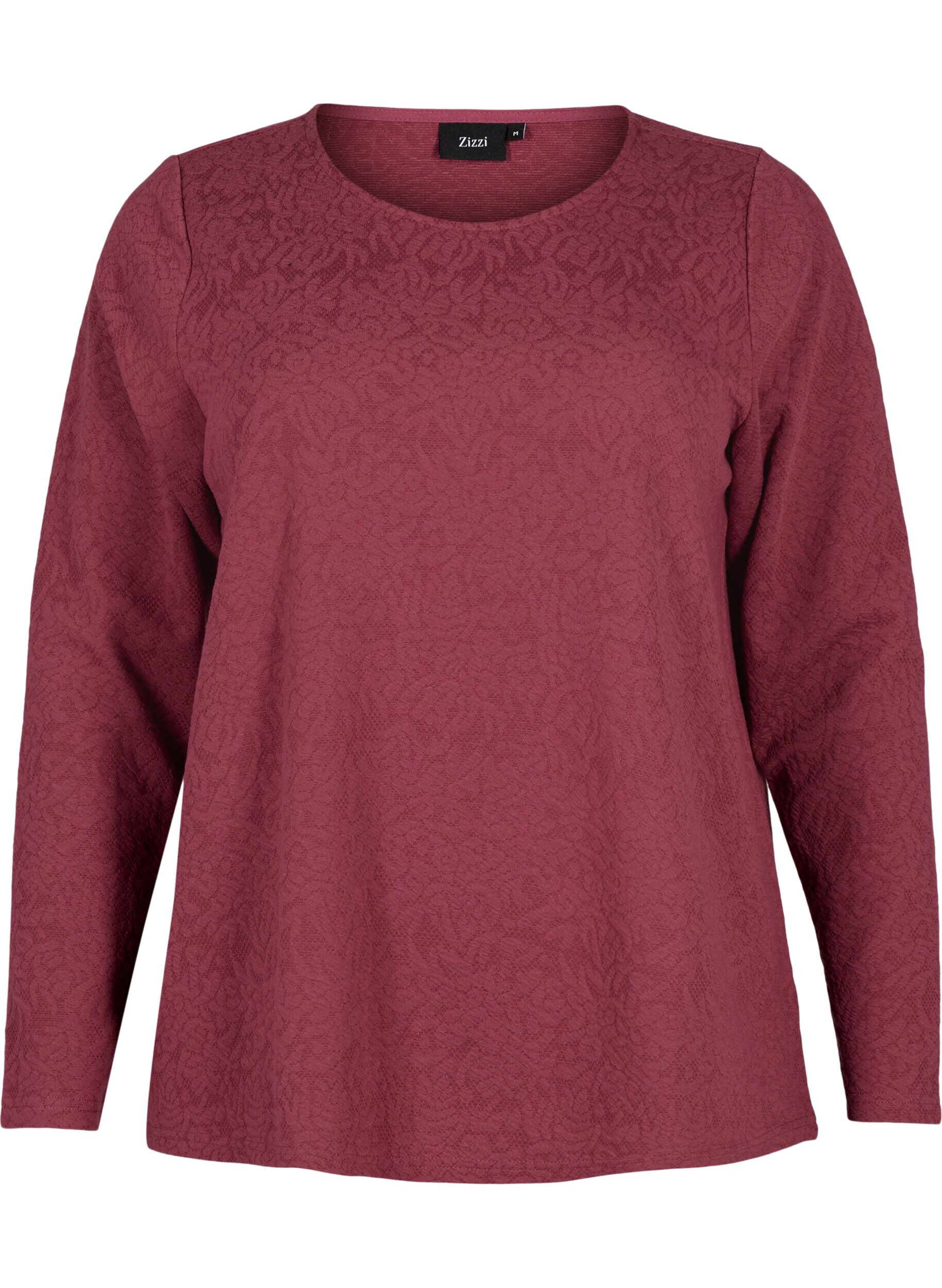 Zizzi Lang&auml;rmelige Bluse mit Textur, Rot, Packshot image number 0