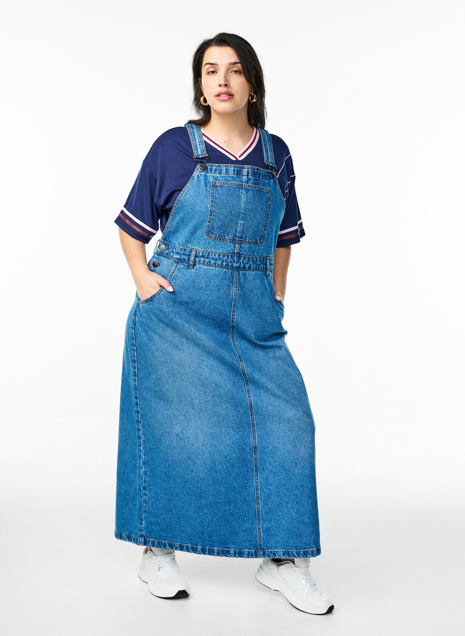 Zizzi Robe en jean midi, Blue Denim, Model image number 0