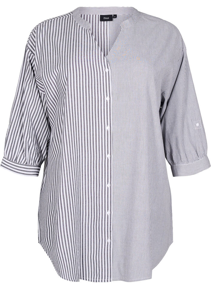 Tunique rayée avec manches 3/4, Noir, Packshot image number 0