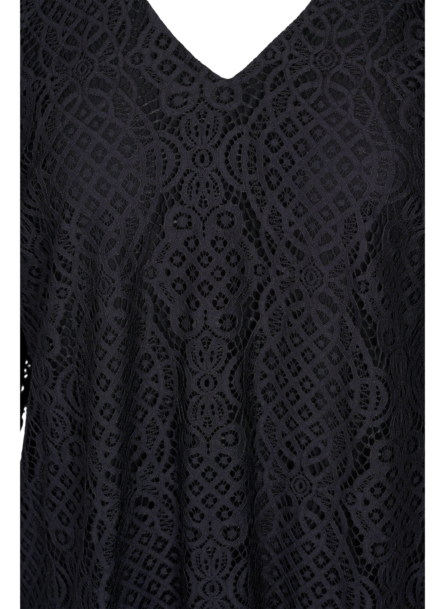 Zizzi Blouse en dentelle &agrave; manches longues avec col en V, Black, Packshot image number 2