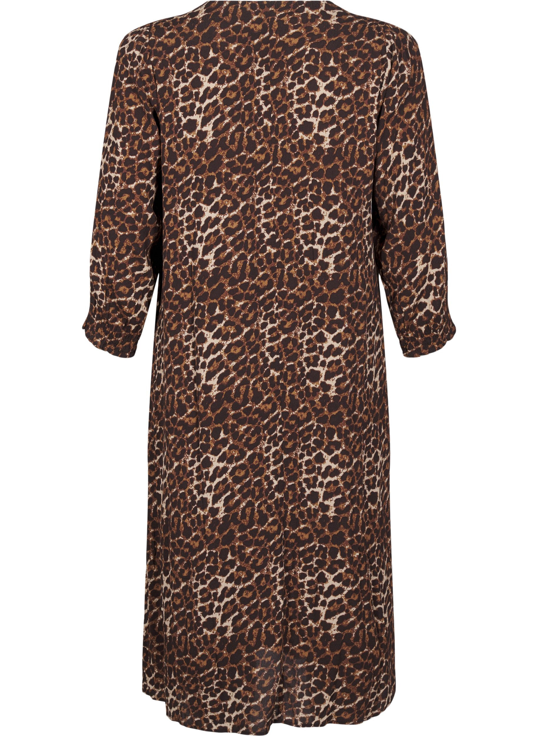 Zizzi Langes Kleid mit Leopardenmuster und 3/4-&Auml;rmeln, Leo AOP, Packshot image number 1