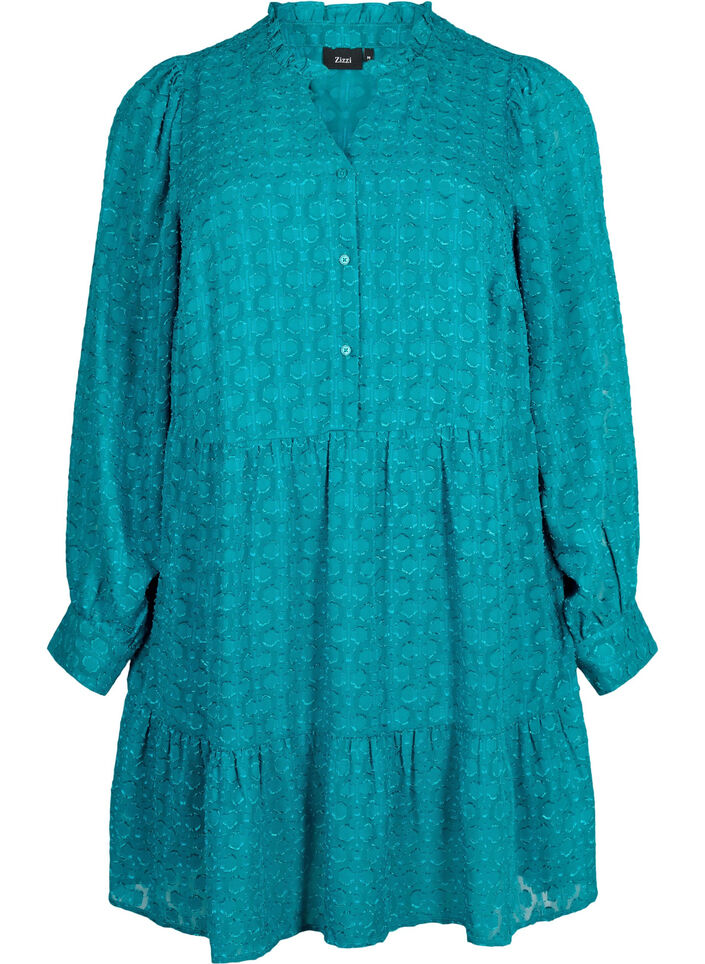 Jacquard-Kleid mit Rüschenkragen, Deep Lake, Packshot image number 0