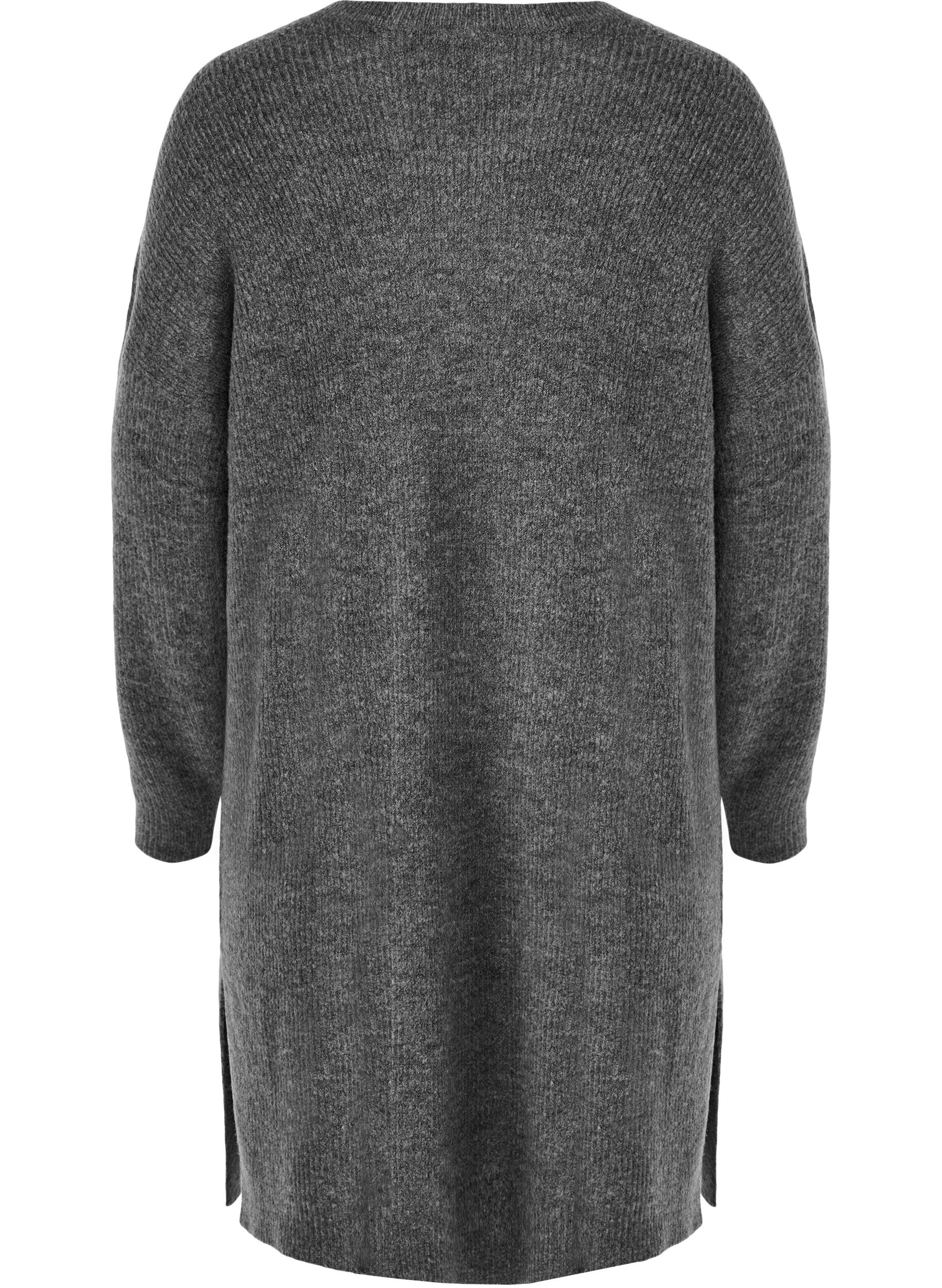 Zizzi Robe &agrave; manches longues en tricot c&ocirc;tel&eacute;, Dark Grey Black Mel., Packshot image number 1